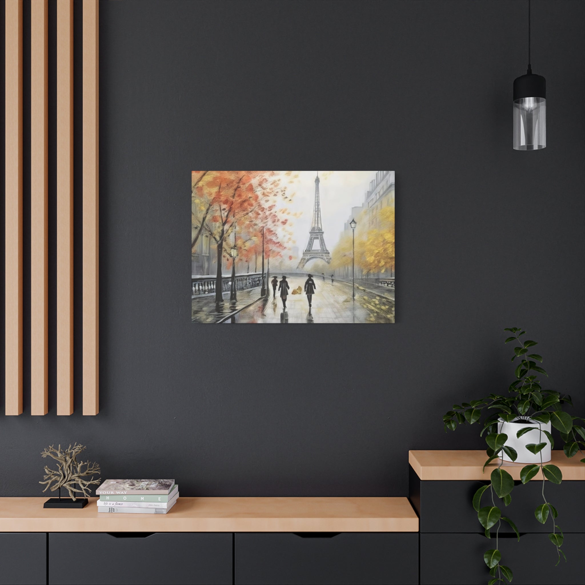 Paris Eiffel Tower Autumn Street Matte Canvas Wall Art, Stretched 1.25"