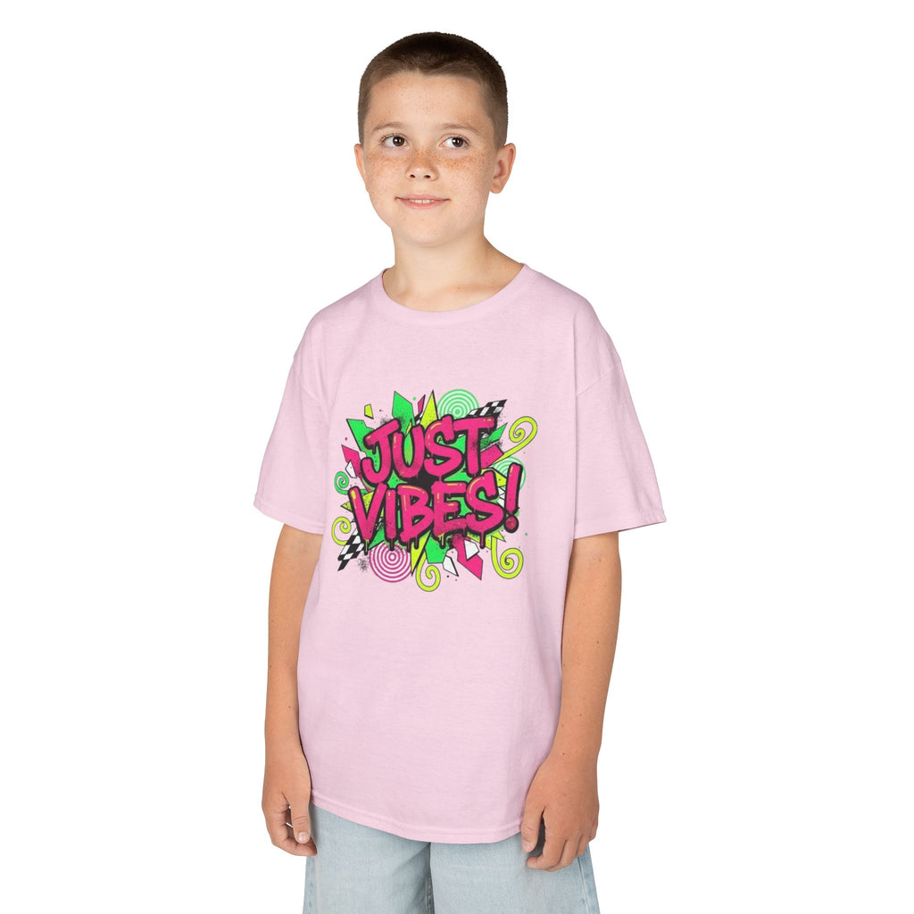 Kids T‑Shirt — "Just Vibes" Neon Graffiti Graphic Tee for Playful, Trendy Kids