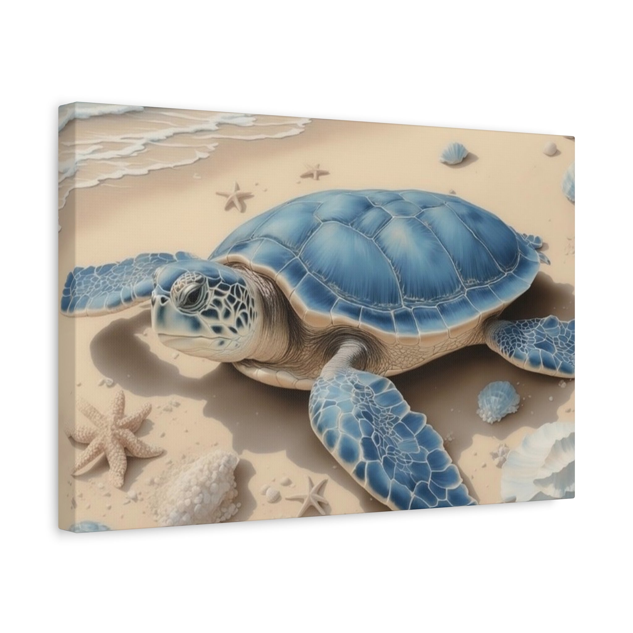 Blue Sea Turtle Canvas Art — Coastal Beach Wall Decor