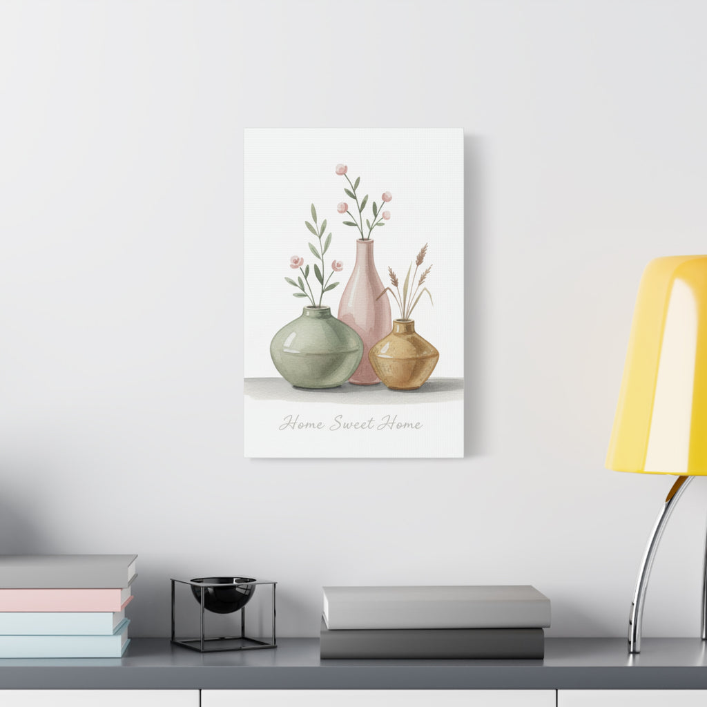 Home Sweet Home Canvas Wall Art — Pastel Vases Still Life Matte Stretched Canvas