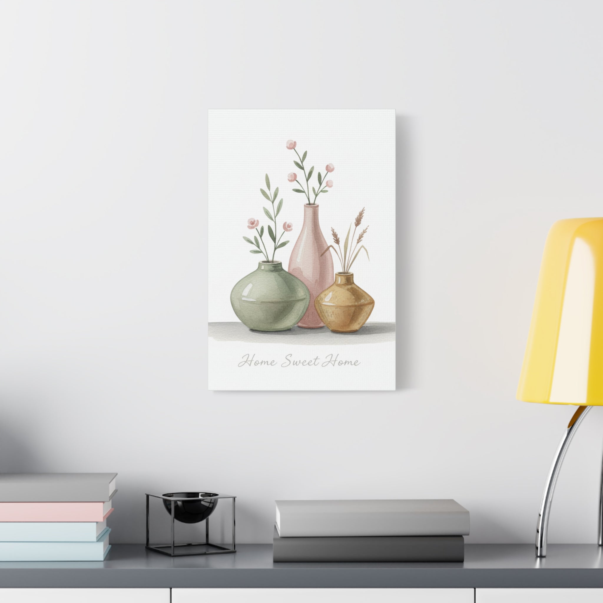 Home Sweet Home Canvas Wall Art — Pastel Vases Still Life Matte Stretched Canvas