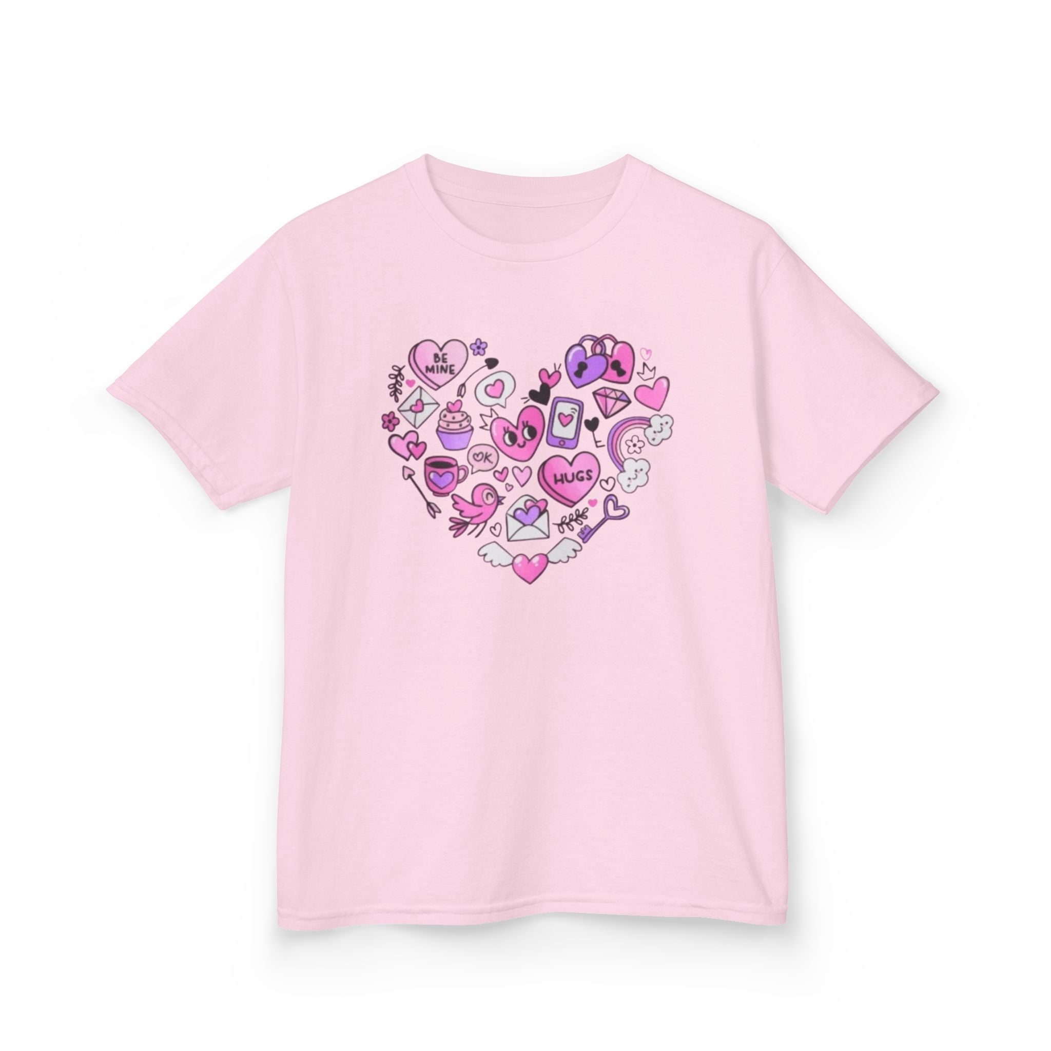 Kids Heart Doodle Tee — Cute Pink Valentine Heart Graphic Shirt