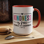 Kindness Is Free Accent Coffee Mug — Inspirational Pink Interior 11/15oz