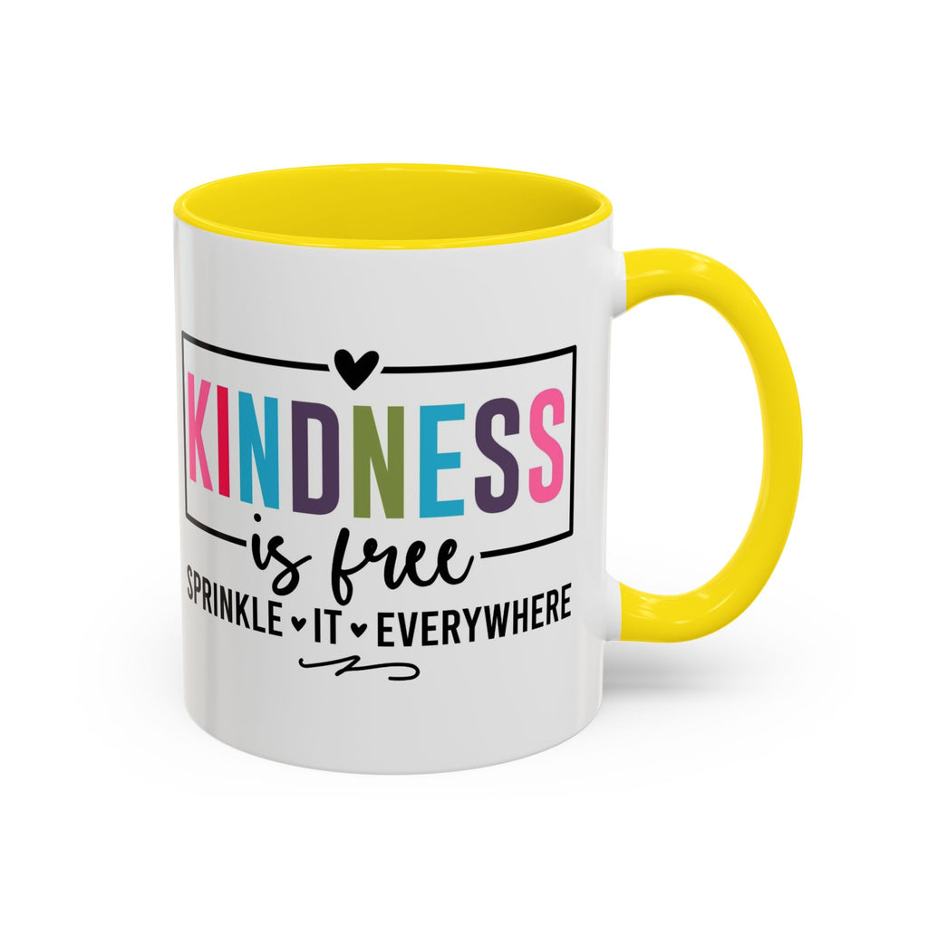 Kindness Is Free Accent Coffee Mug — Inspirational Pink Interior 11/15oz
