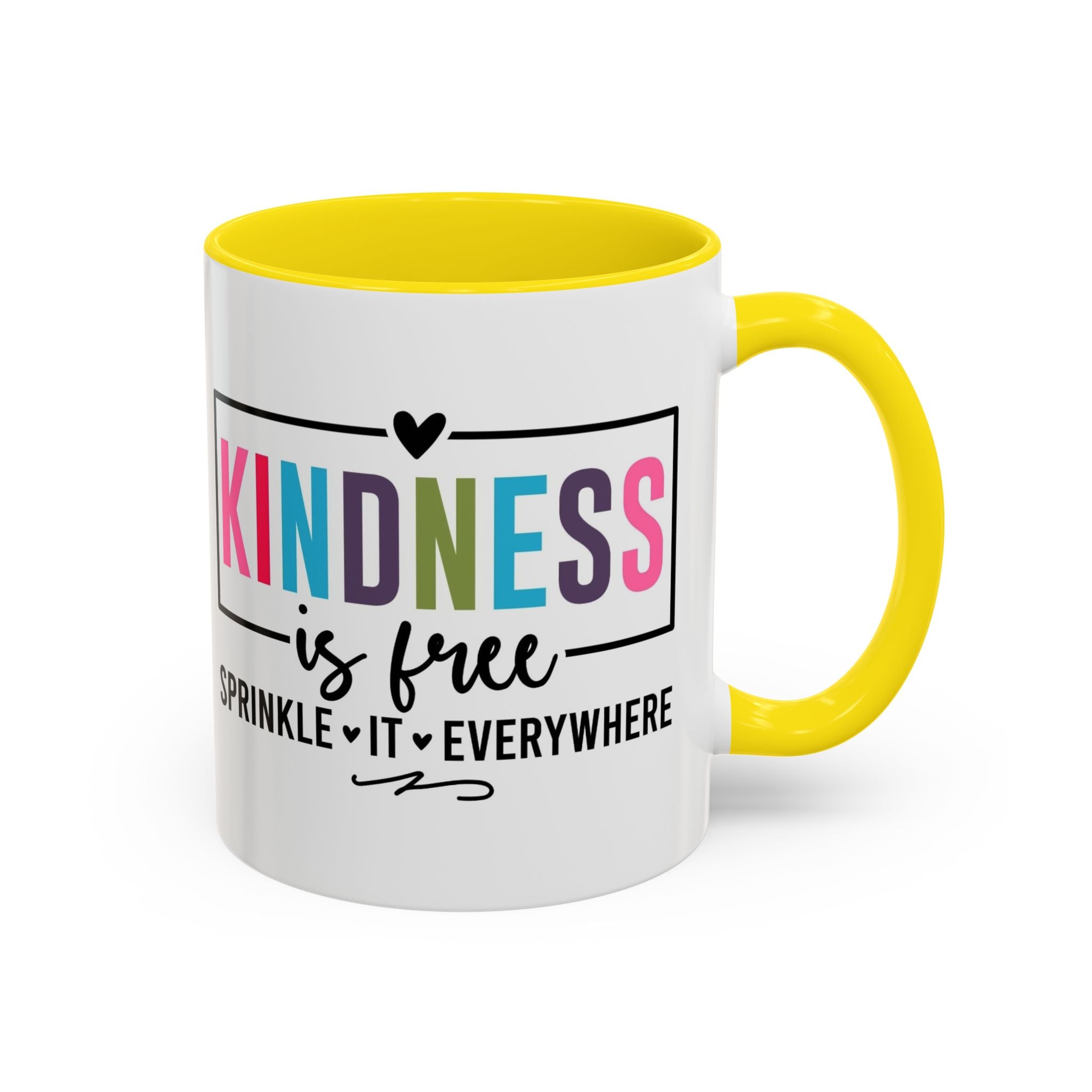 Kindness Is Free Accent Coffee Mug — Inspirational Pink Interior 11/15oz