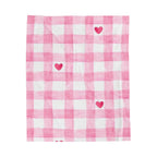 Pink Gingham Heart Velveteen Plush Blanket — Cozy Valentine's Throw