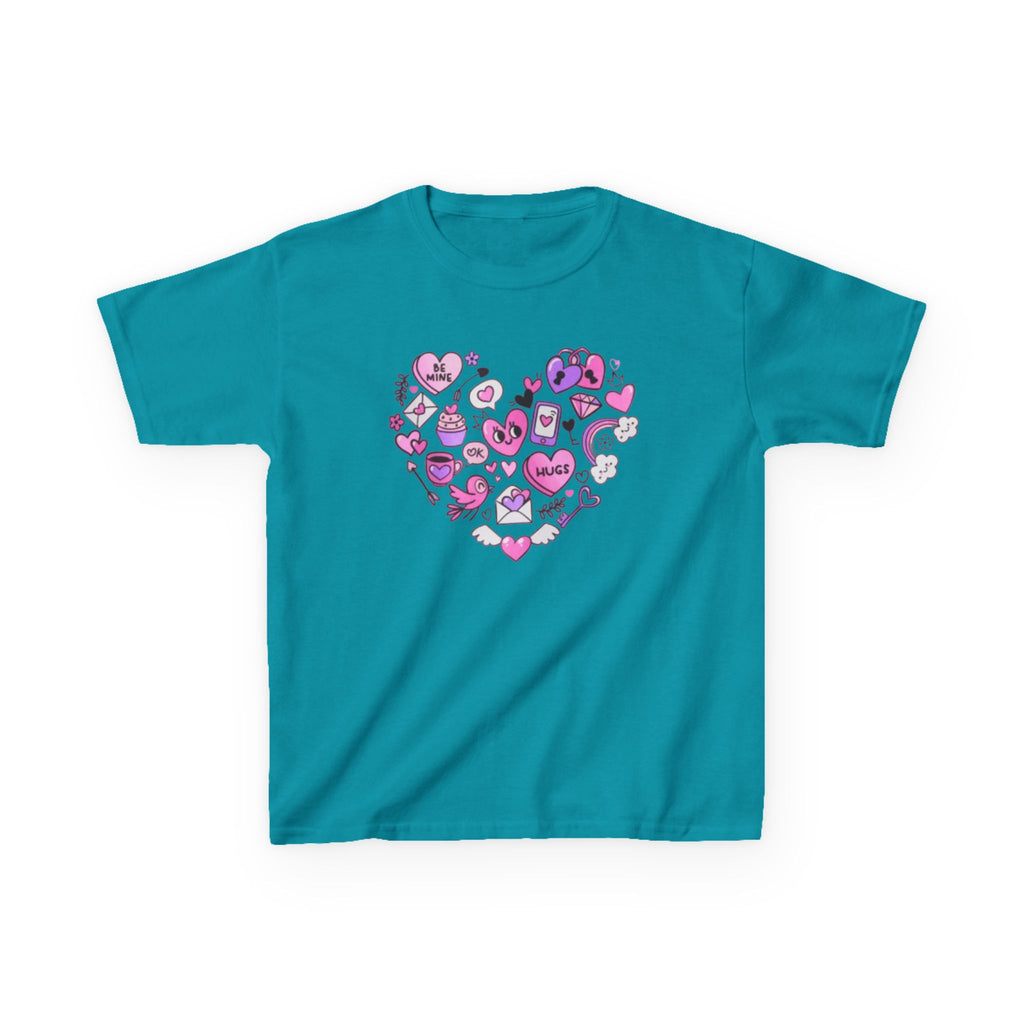 Kids Heart Doodle Tee — Cute Pink Valentine Heart Graphic Shirt