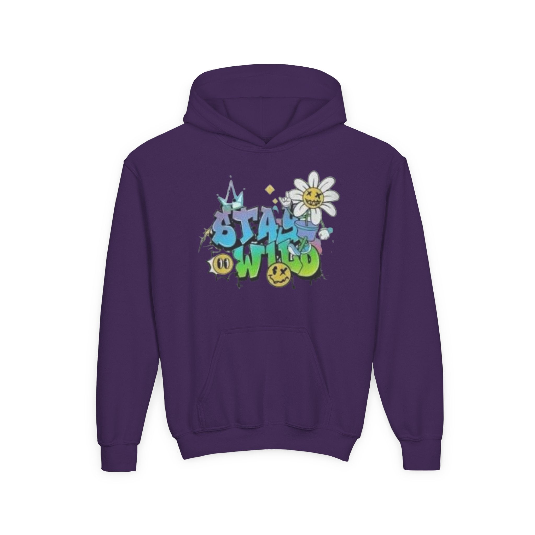 Youth Hoodie — "Stay Wild" Graffiti Daisy Streetwear