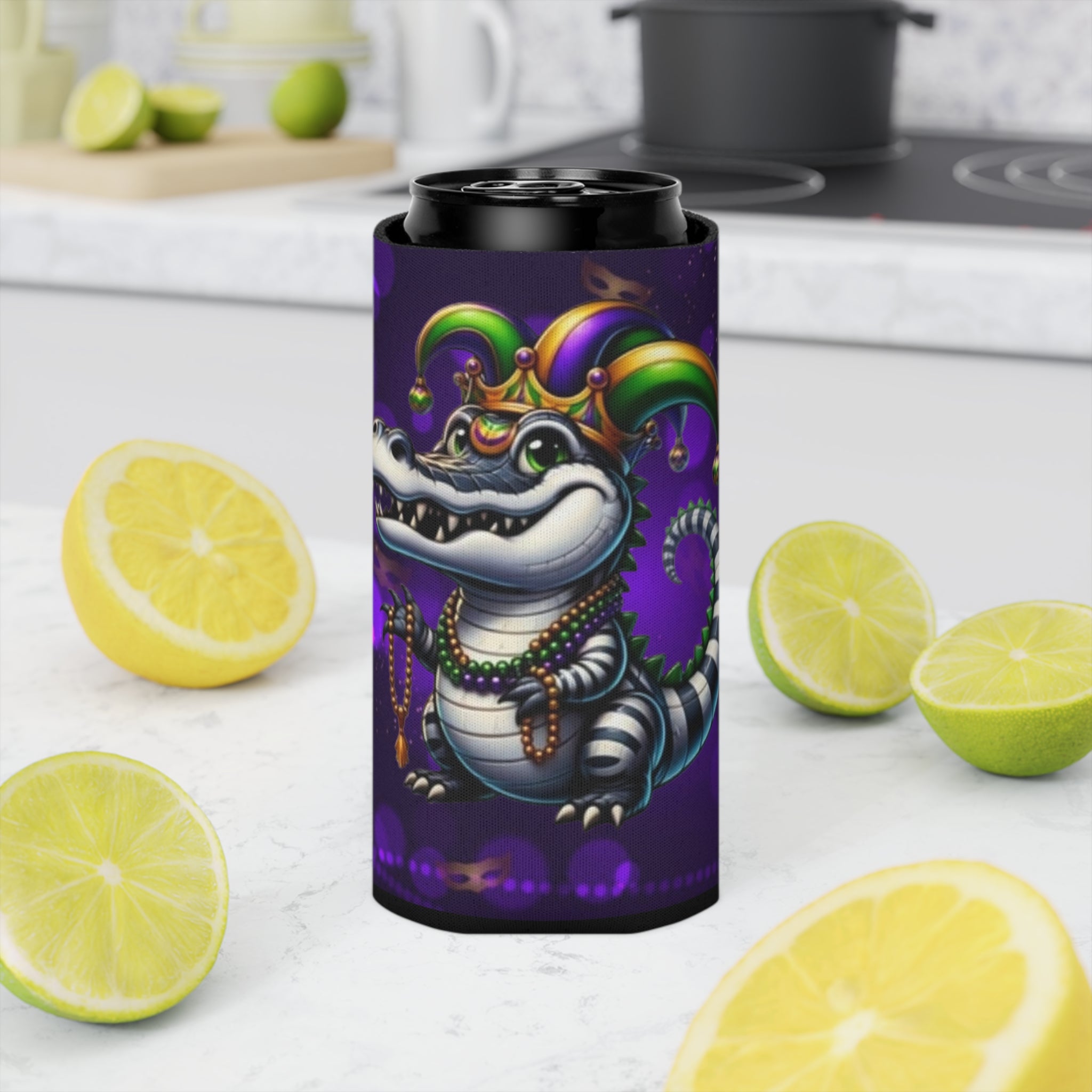 Mardi Gras Alligator Can Cooler – Festive Beaded Gator Koozie