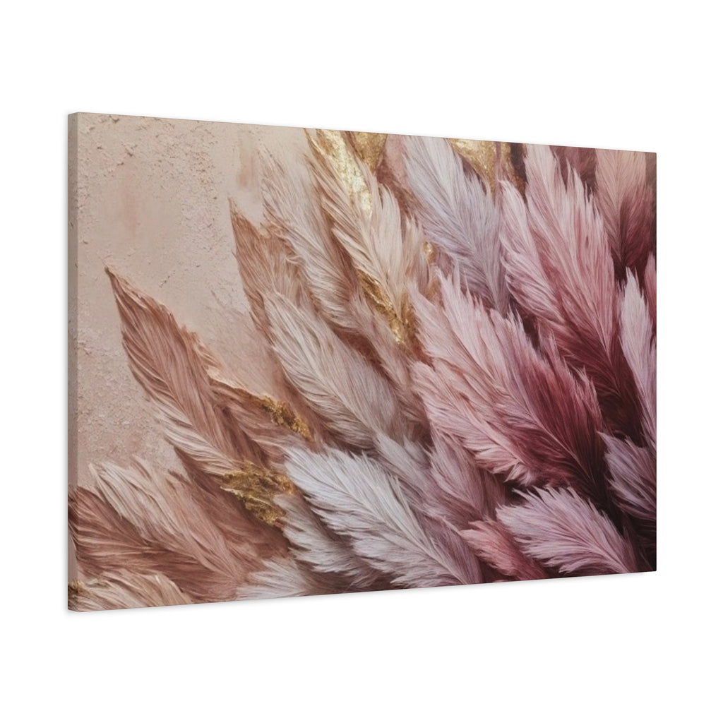 Feathered Pampas Wall Art Canvas — Blush Pink Botanical Decor, Matte Stretched 1.25"