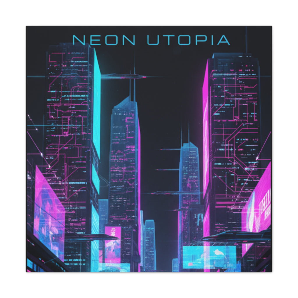 Neon Utopia Cyberpunk Cityscape, Matte Canvas