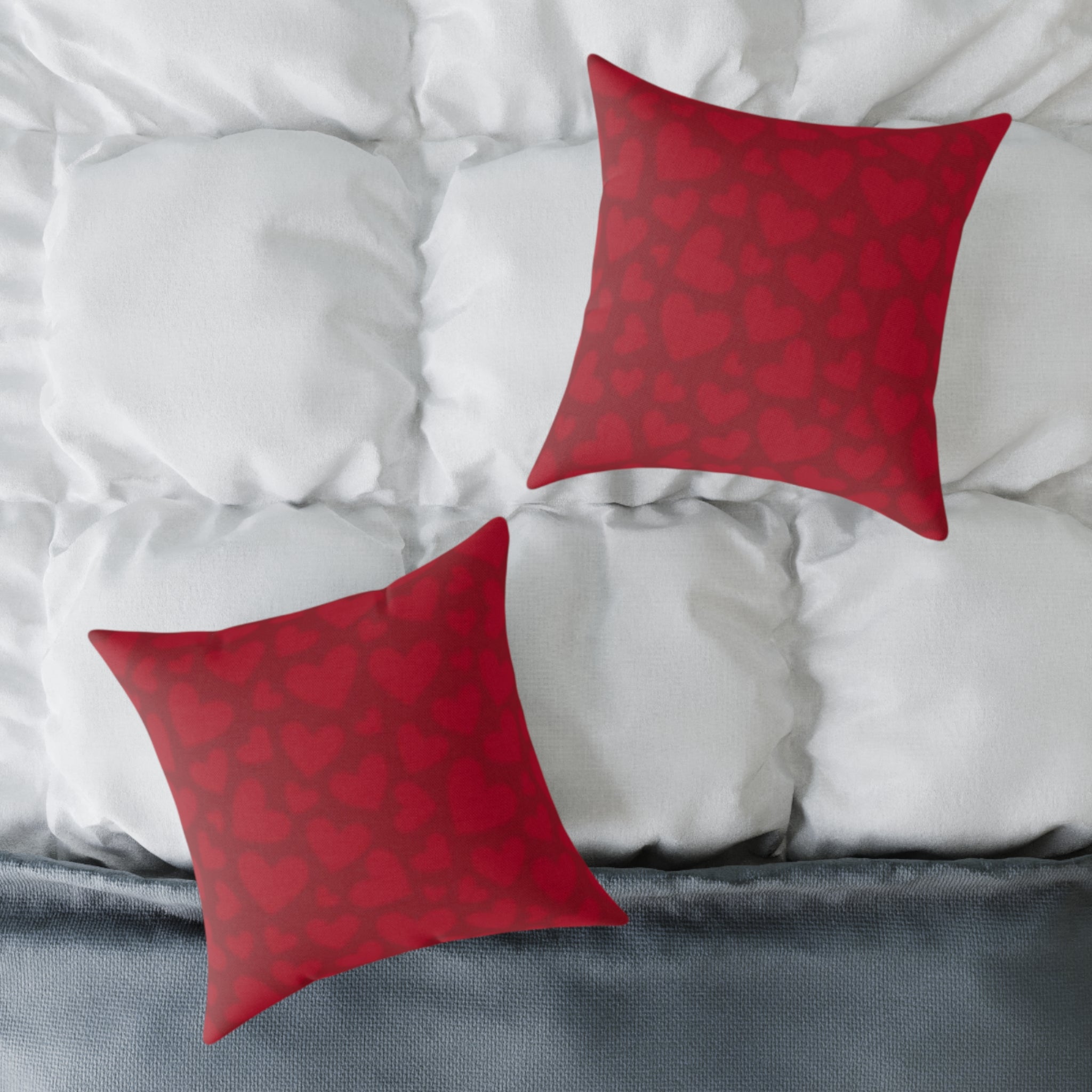 Red Heart Pattern Square Pillow - Valentine Decorative Throw Cushion