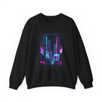 Neon Cyberpunk Skyline Sweatshirt | synthwave skyline, futurist city art