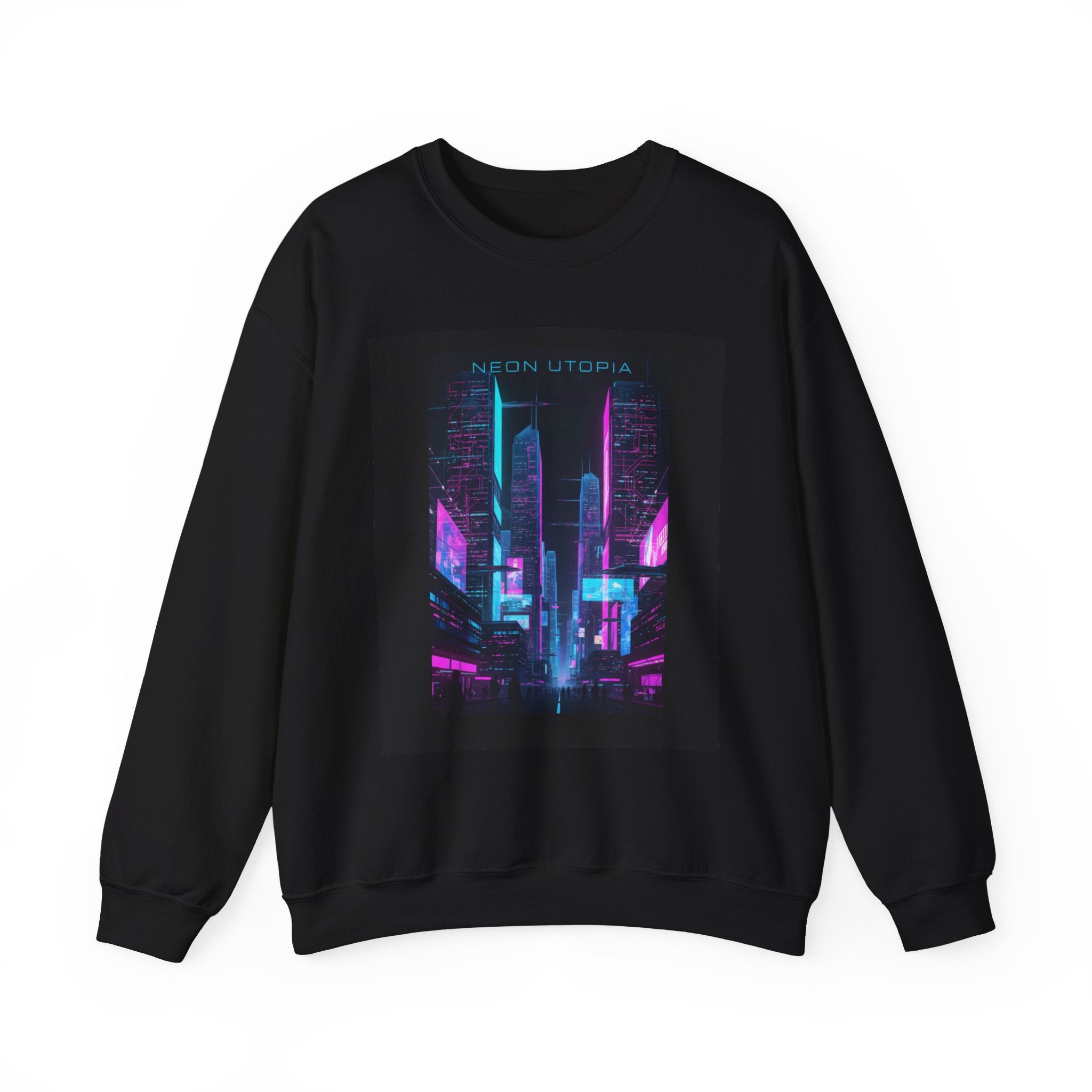 Neon Cyberpunk Skyline Sweatshirt | synthwave skyline, futurist city art