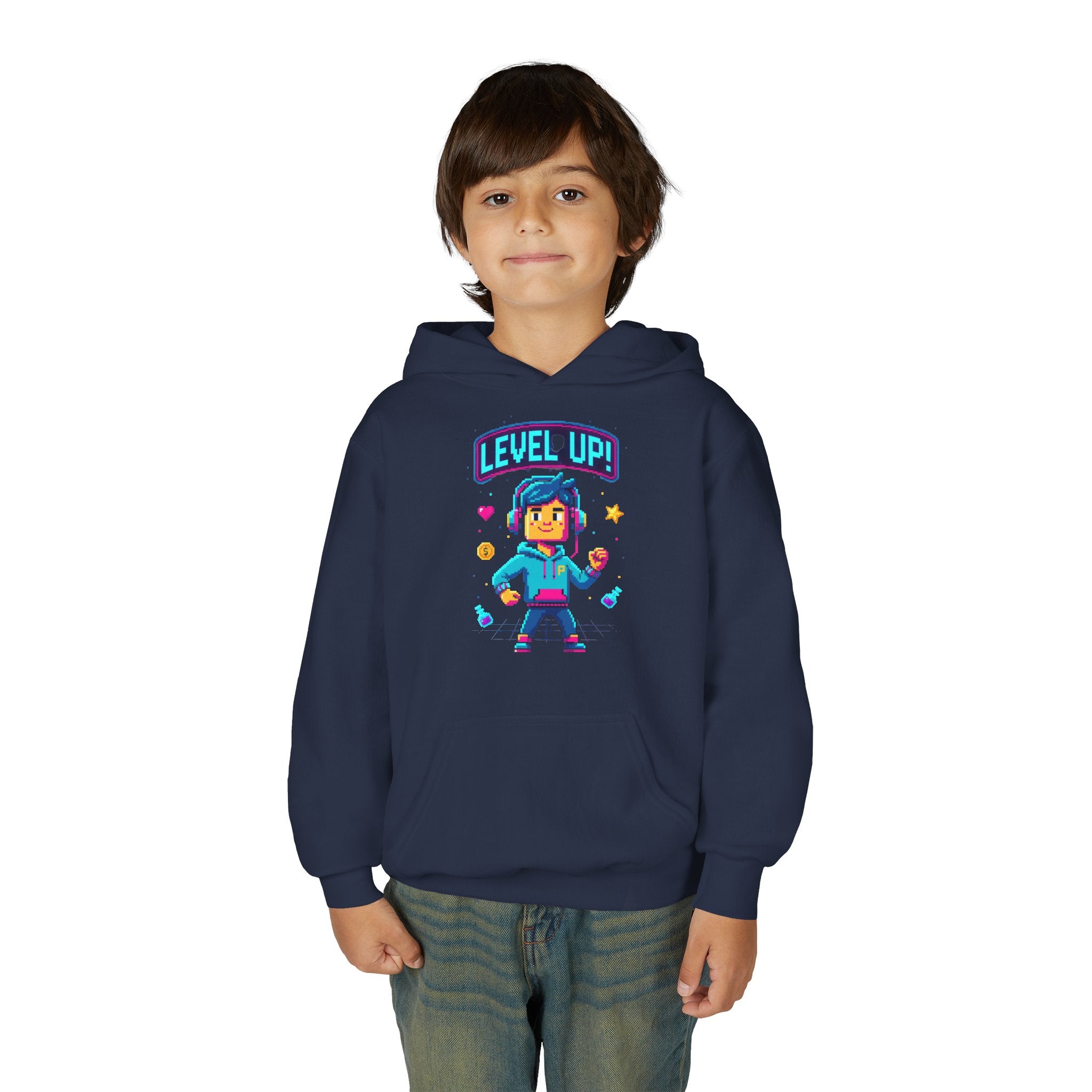 Youth Hoodie — "Level Up!" Gamer Arcade Birthday Pullover