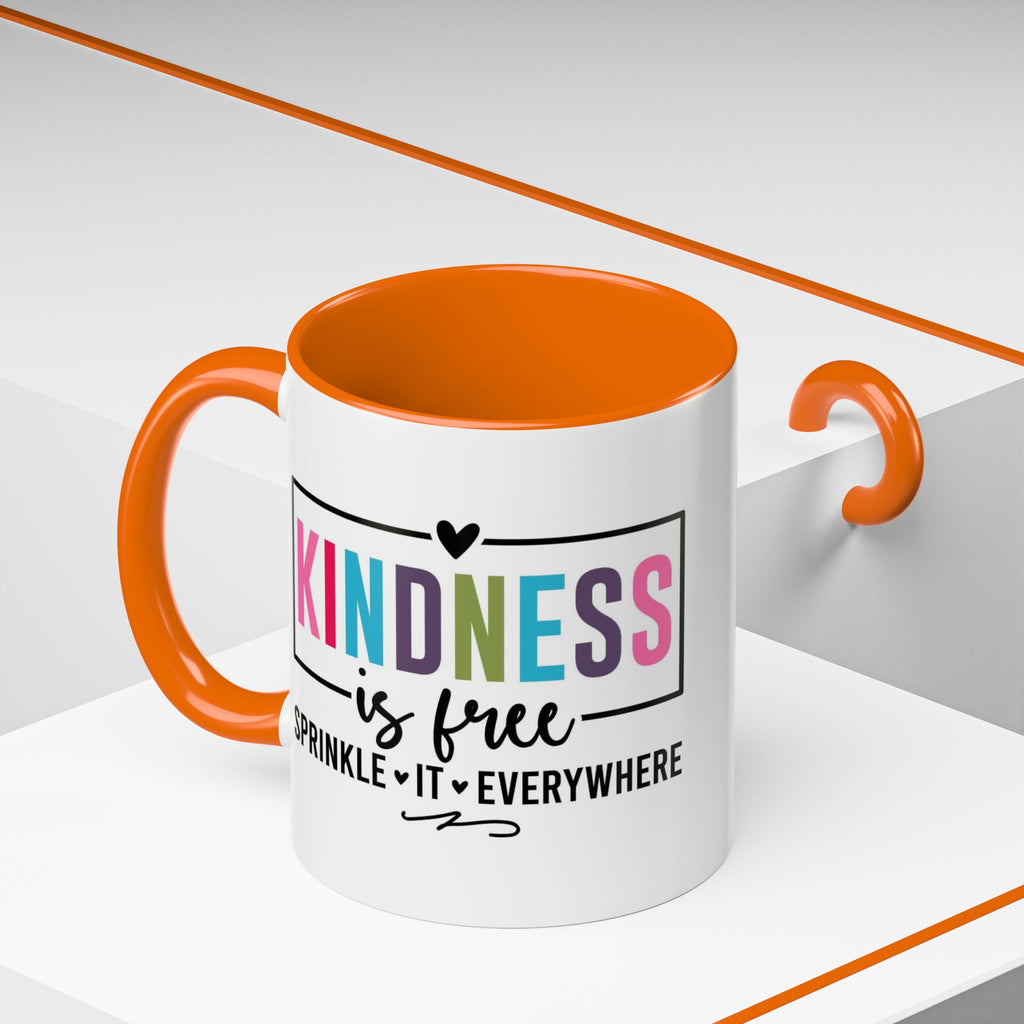 Kindness Is Free Accent Coffee Mug — Inspirational Pink Interior 11/15oz