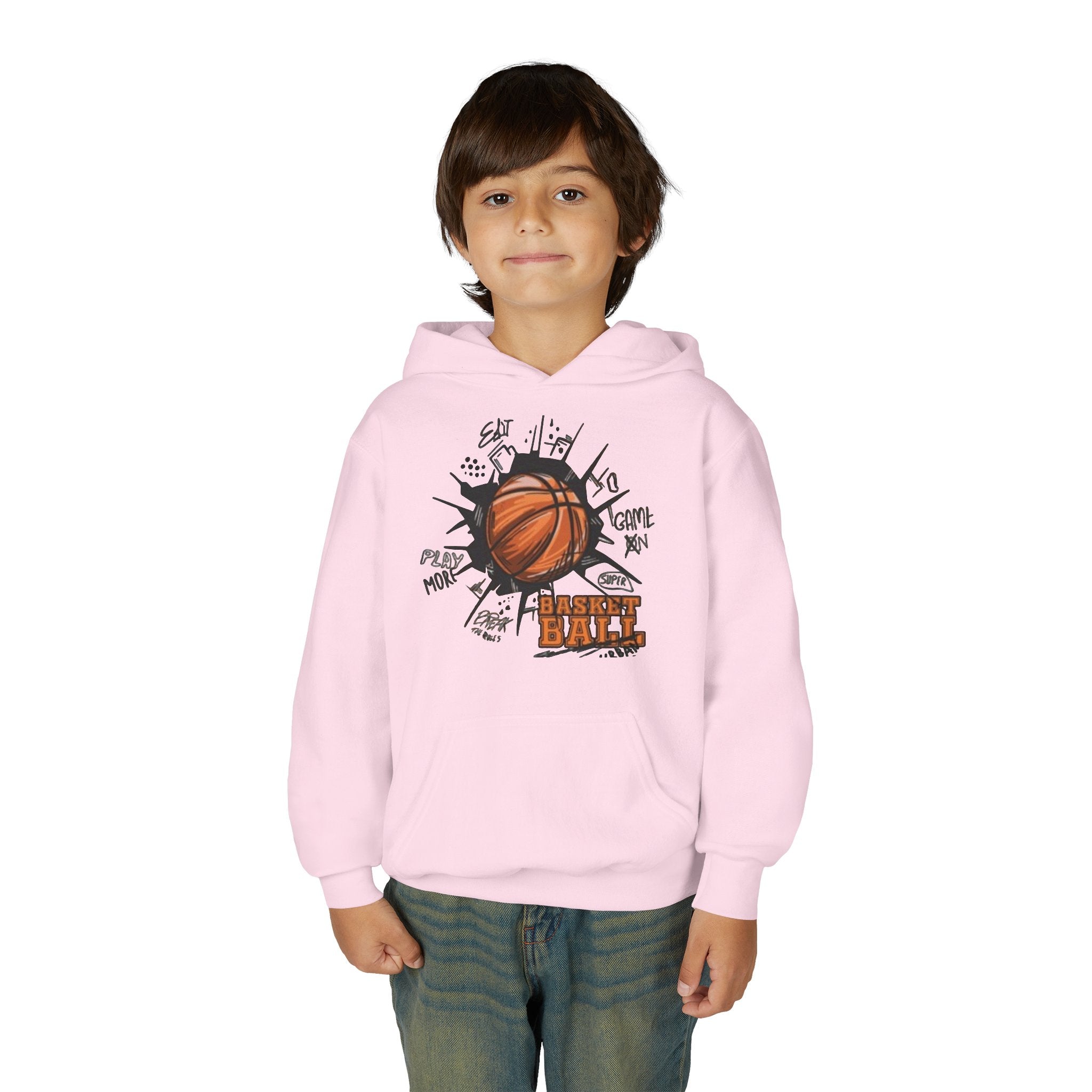 Youth Basketball Hoodie – "Basket Ball" Graphic Pullover for Kids