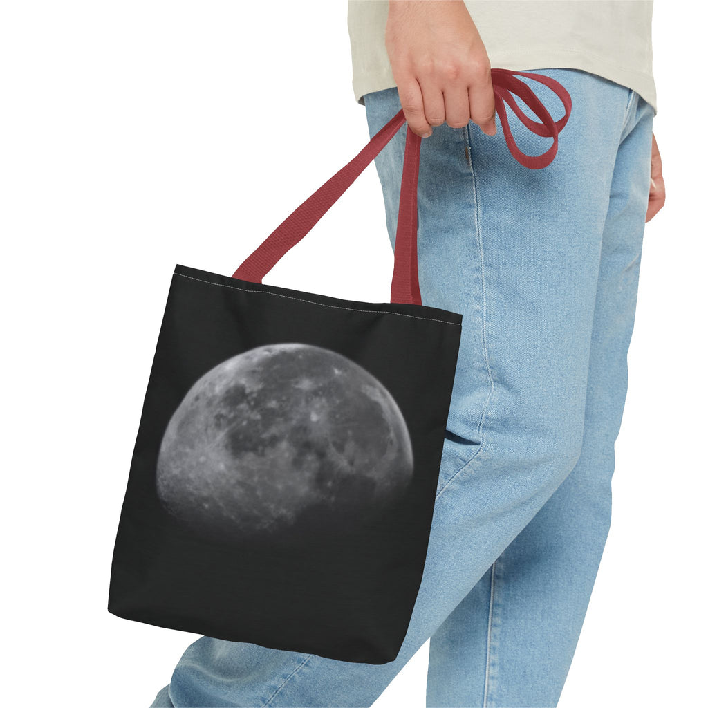 Full Moon Black Tote Bag — Moon Phase AOP Canvas Tote for Night Lovers