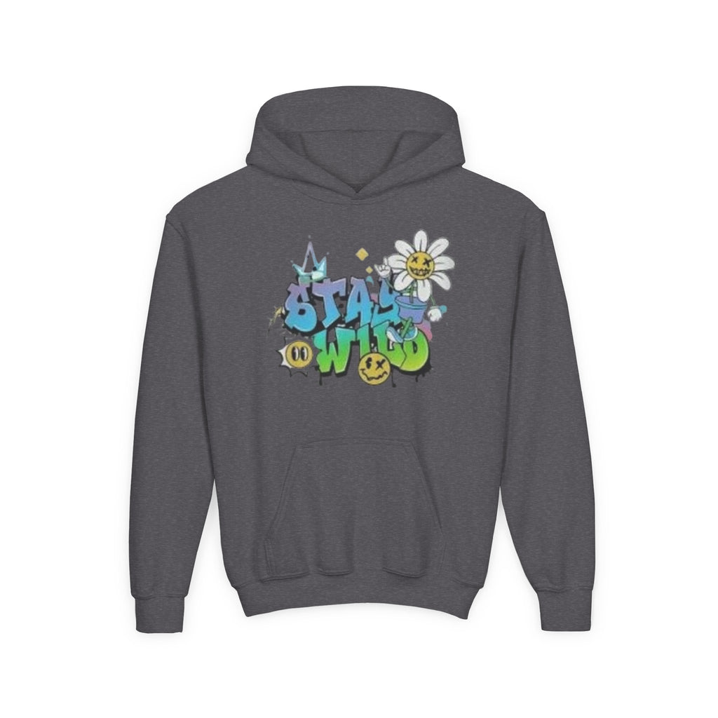 Youth Hoodie — "Stay Wild" Graffiti Daisy Streetwear