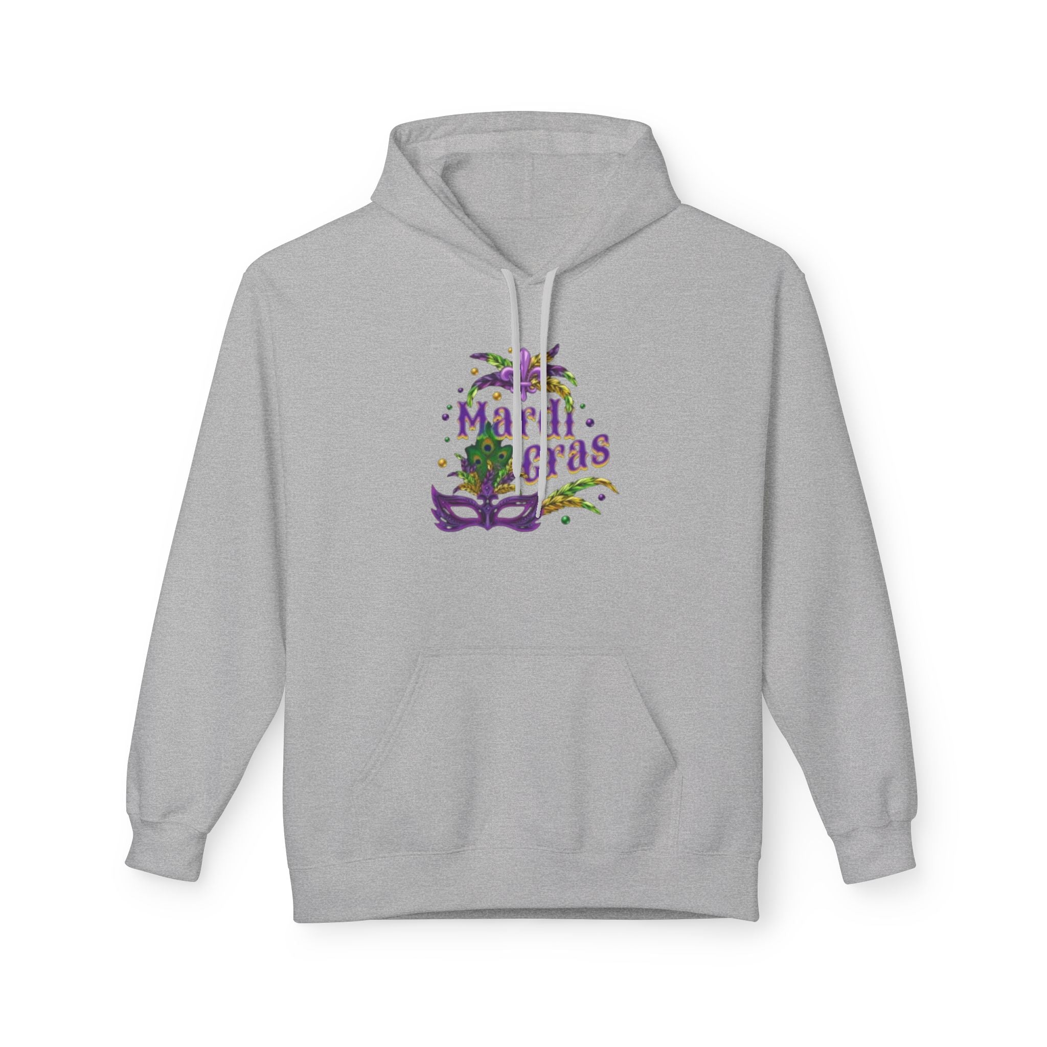 Mardi Gras Mask Hoodie — Purple Green Gold Carnival Pullover