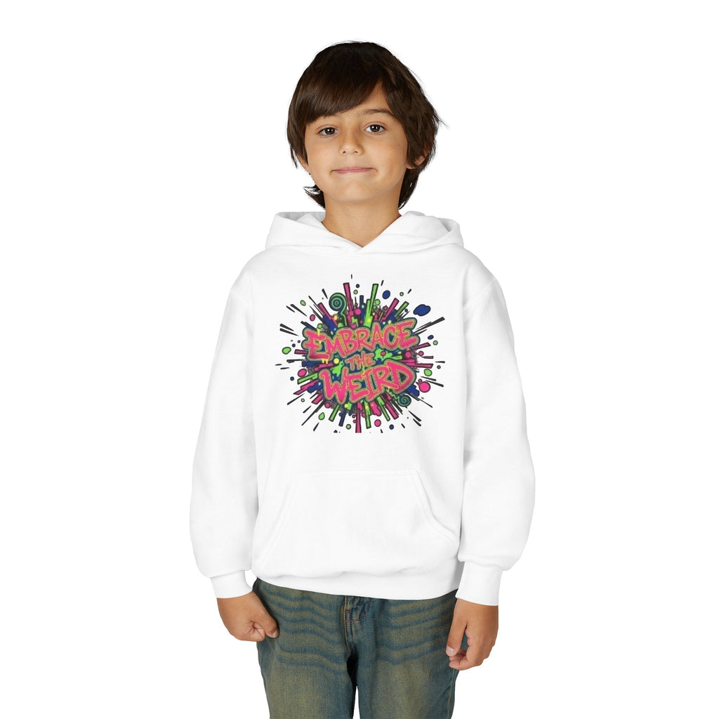 Youth Hoodie — "Embrace the Weird" Colorful Graffiti Graphic