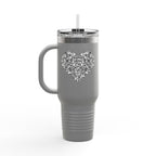 40oz Insulated Travel Mug — Silver Doodle Heart Design