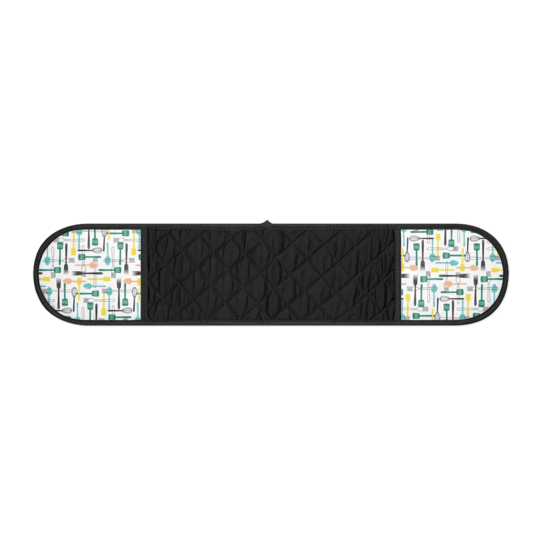 Retro Kitchen Oven Mitts - Double-Handled Pot Holder with Utensil Print