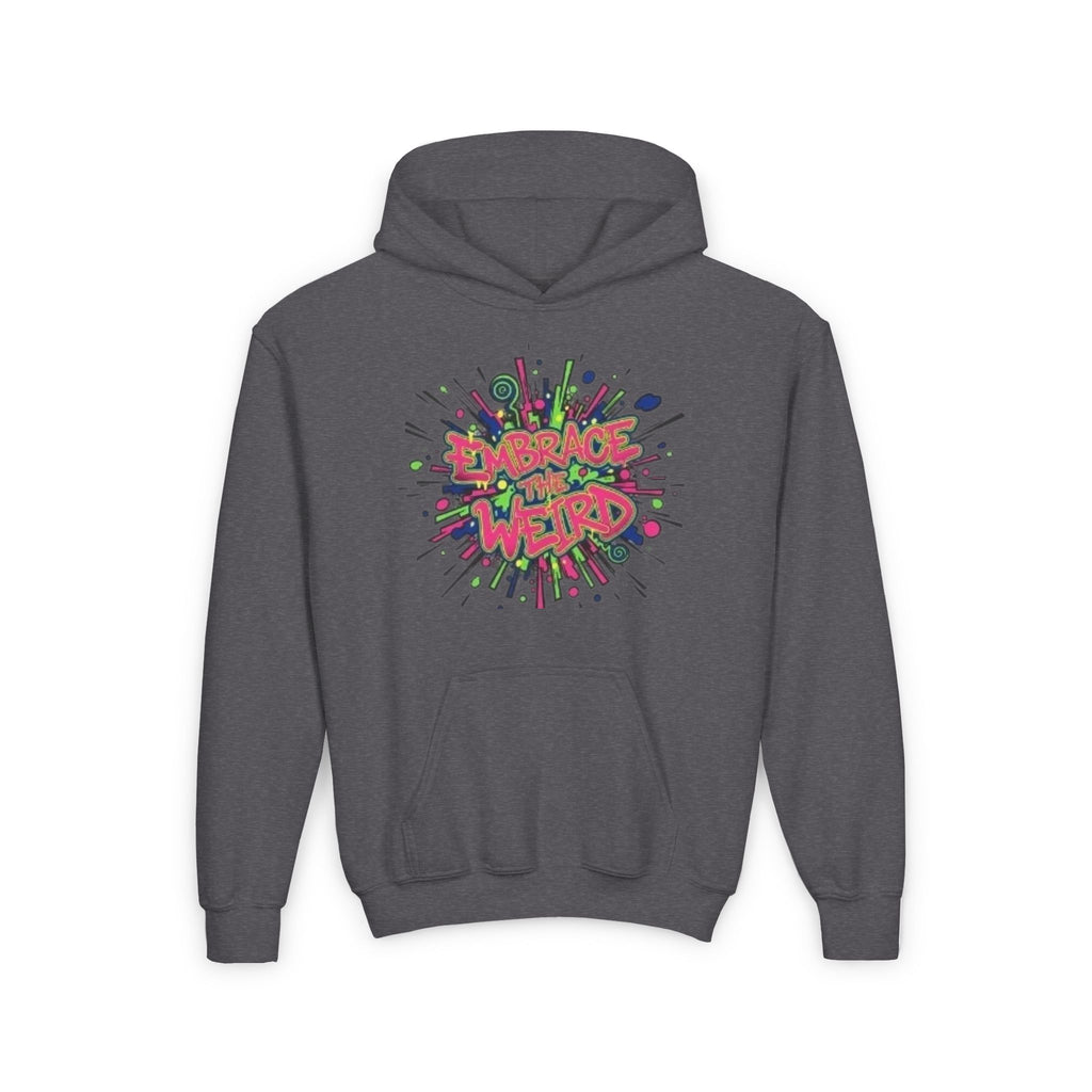Youth Hoodie — "Embrace the Weird" Colorful Graffiti Graphic