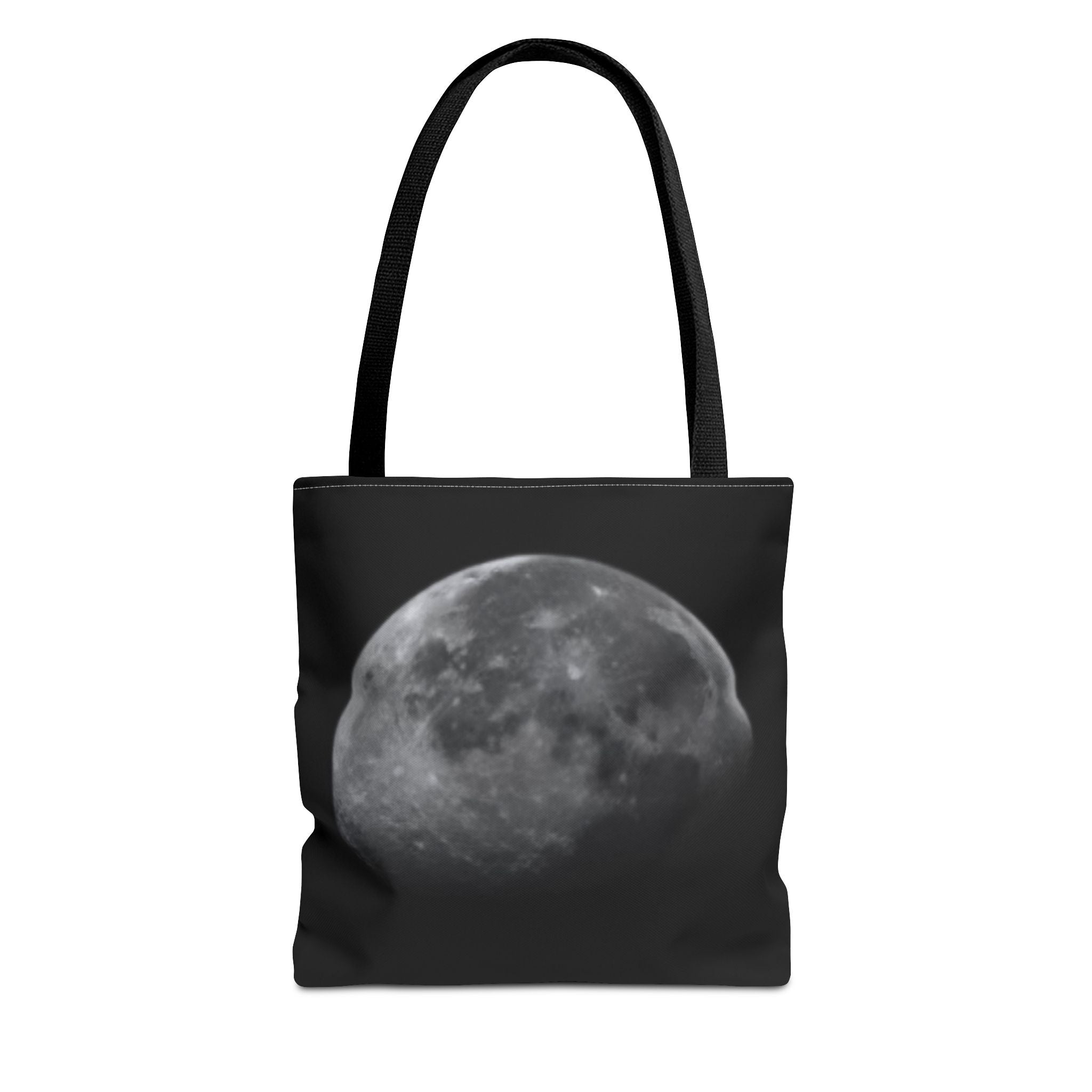 Full Moon Black Tote Bag — Moon Phase AOP Canvas Tote for Night Lovers