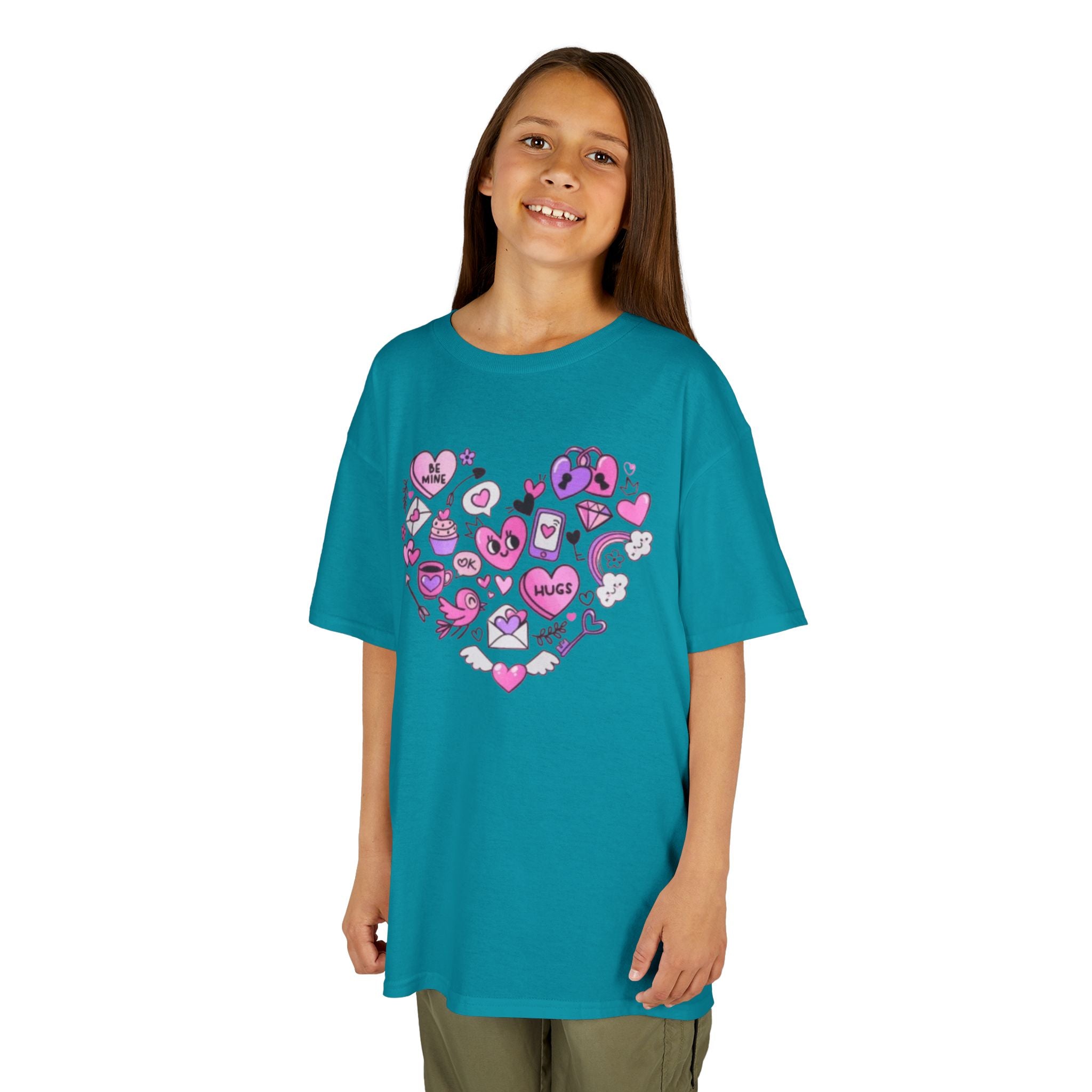 Kids Heart Doodle Tee — Cute Pink Valentine Heart Graphic Shirt