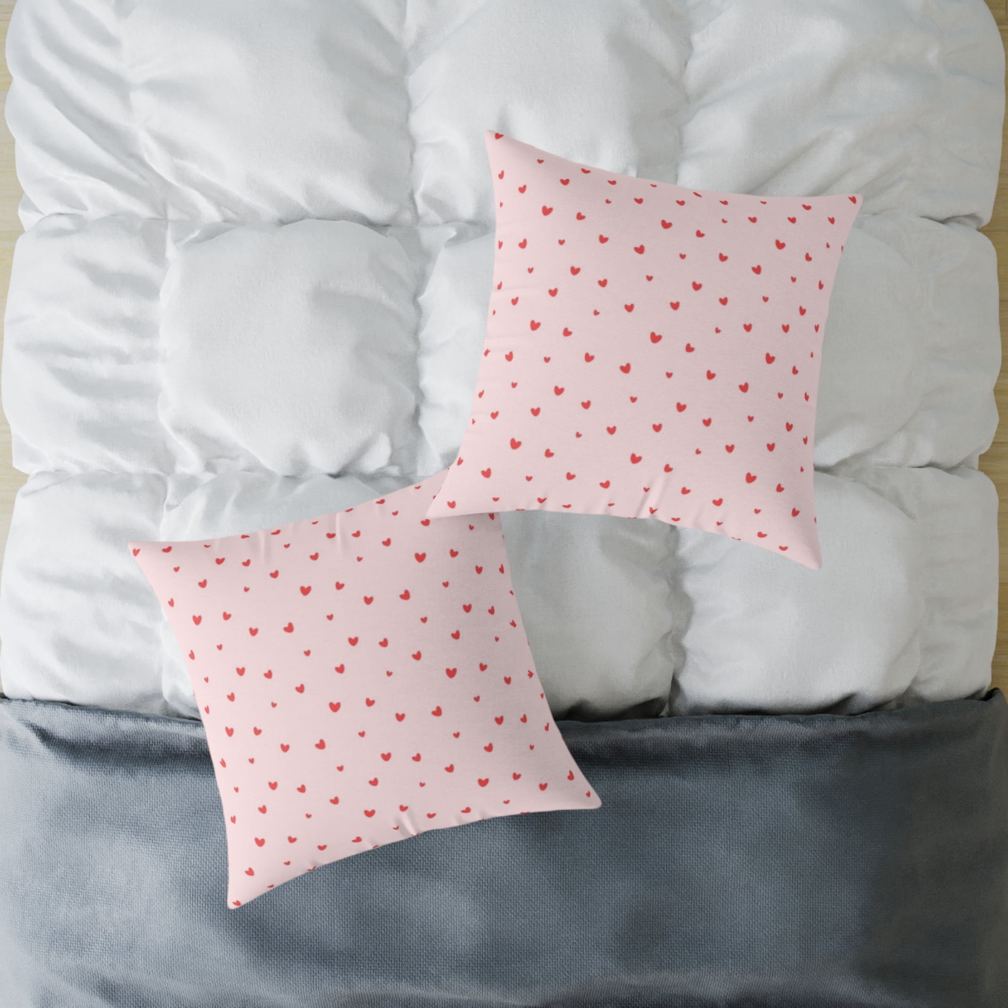 Heart Confetti Square Pillow — Pink Decorative Throw Pillow for Valentine’s Day & Romantic Home Decor