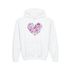 Youth Heart Doodle Hoodie — Pink Valentine Love Graphic Sweatshirt