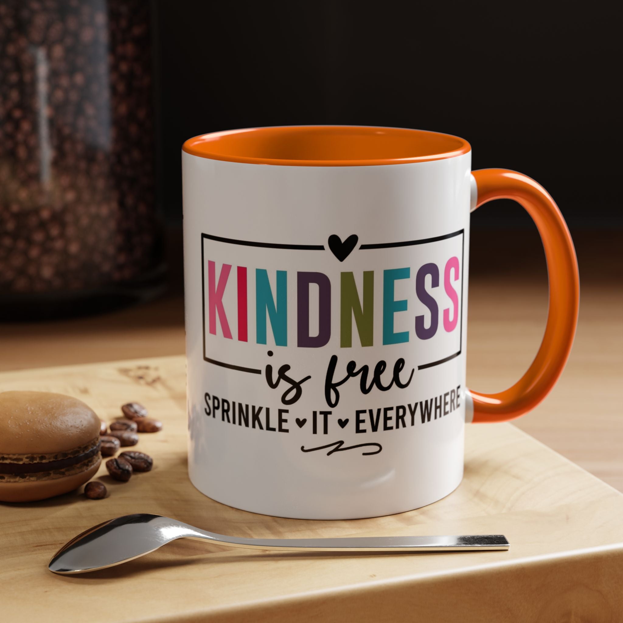 Kindness Is Free Accent Coffee Mug — Inspirational Pink Interior 11/15oz
