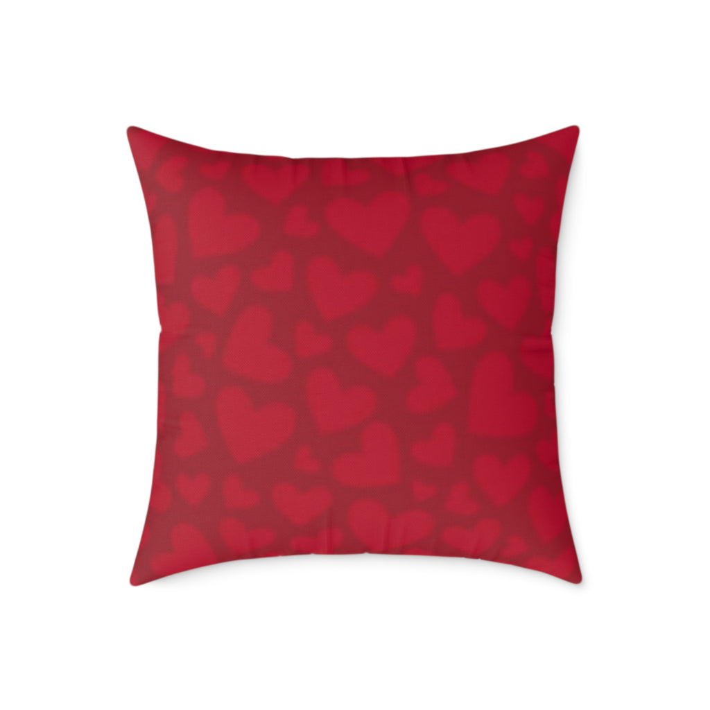 Red Heart Pattern Square Pillow - Valentine Decorative Throw Cushion