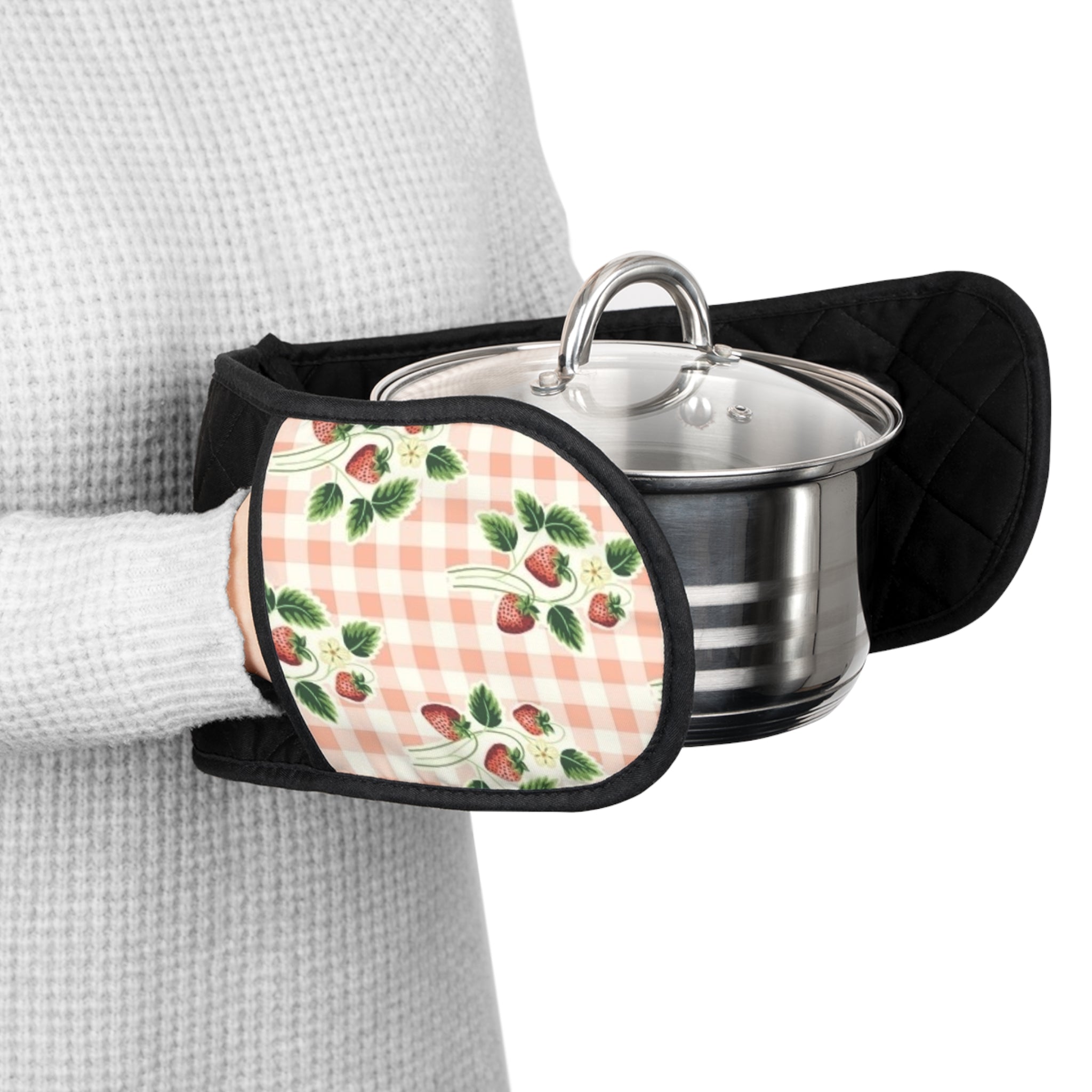 Floral Gingham Oven Mitts - Double Handle Heat-Resistant Pot Holder