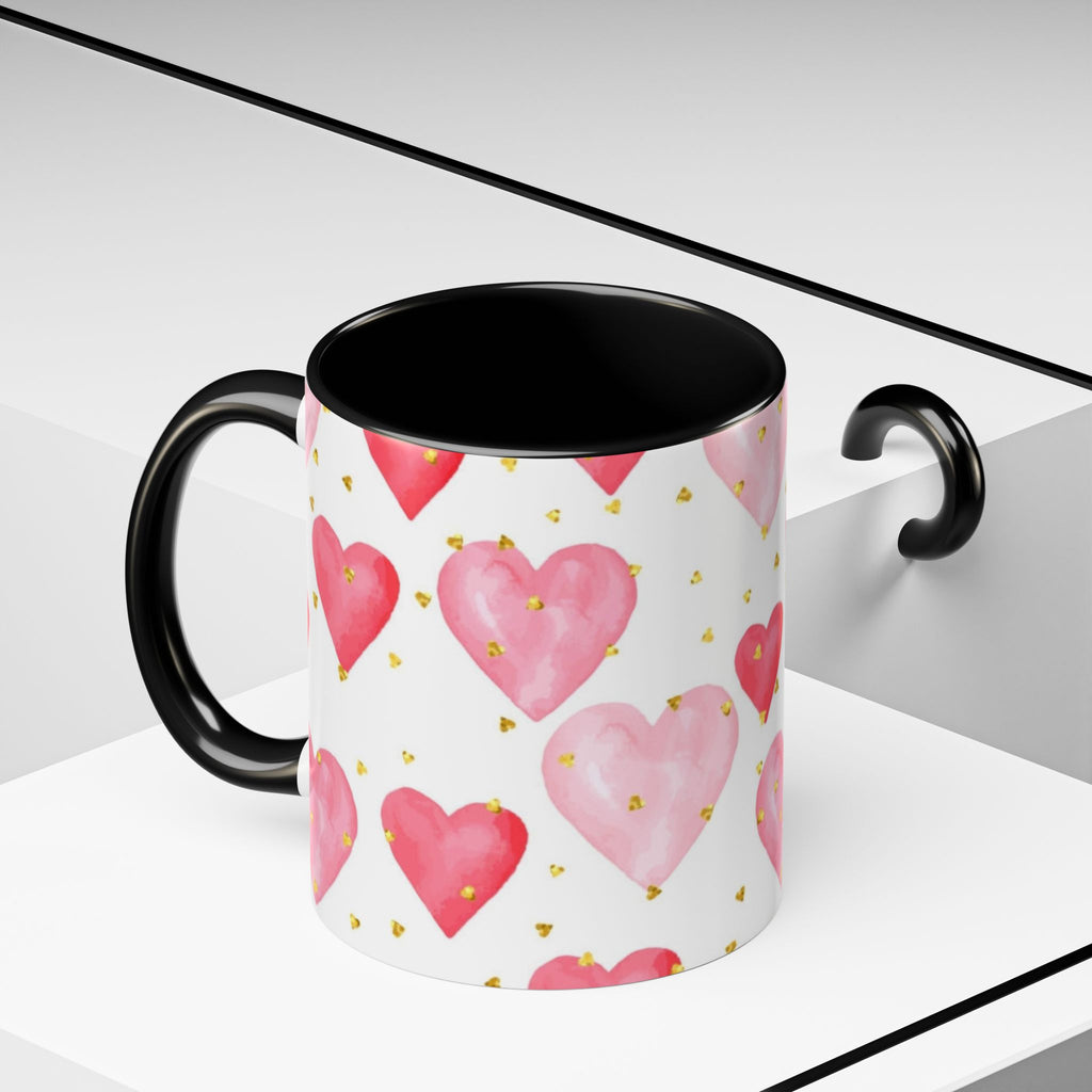 Pink Watercolor Hearts Accent Coffee Mug — Romantic Valentine’s Day Gift