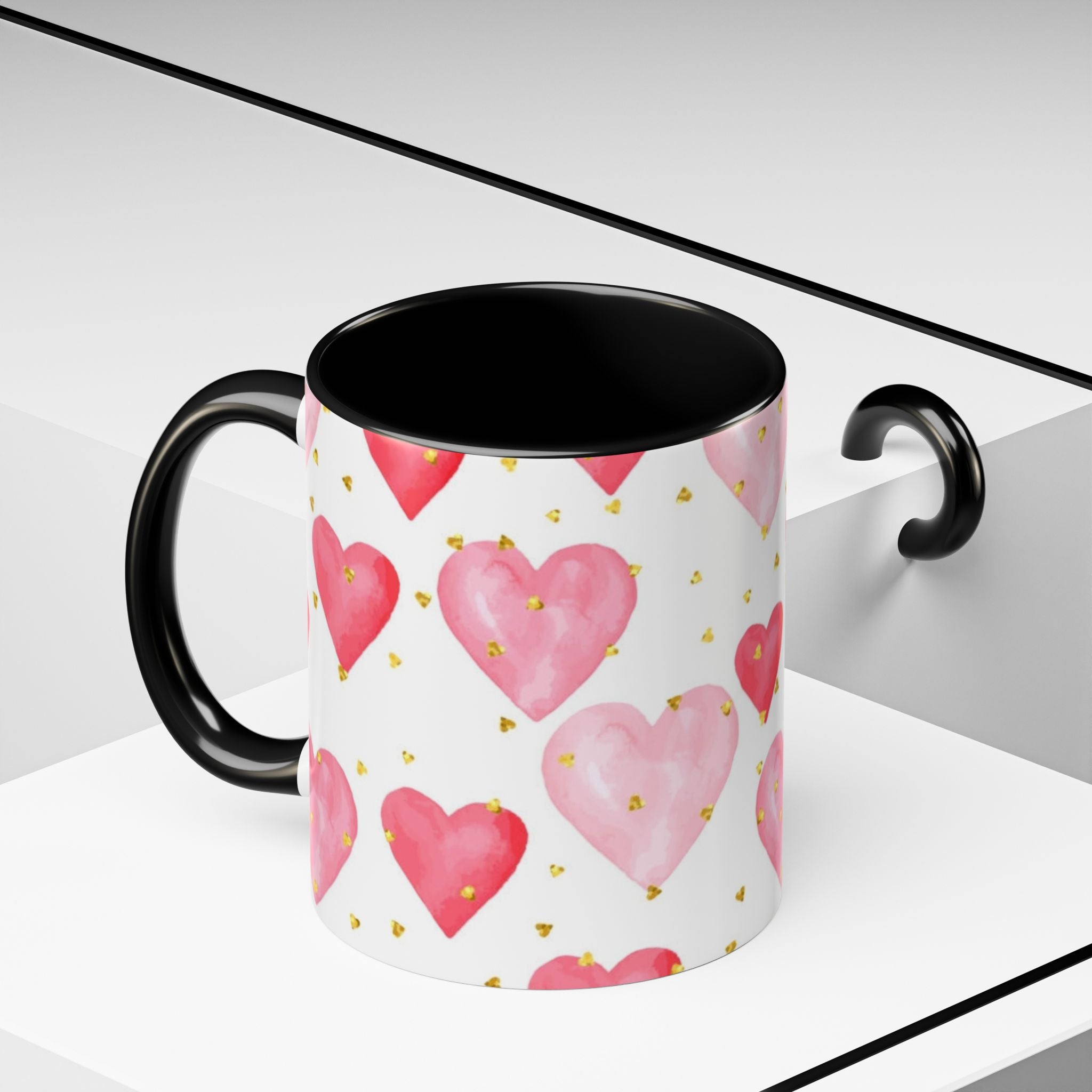 Pink Watercolor Hearts Accent Coffee Mug — Romantic Valentine’s Day Gift