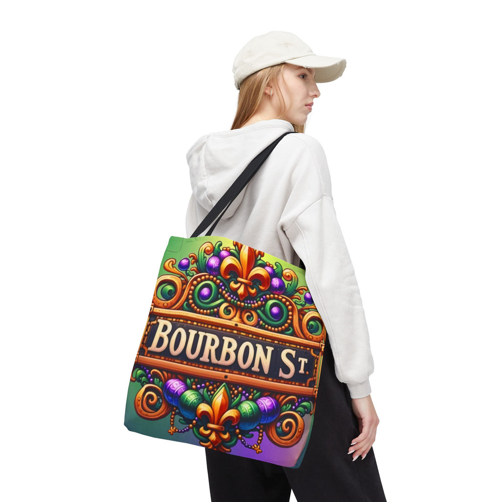 Bourbon St. Parade Tote Bag — Mardi Gras Fleur-de-Lis All-Over Print