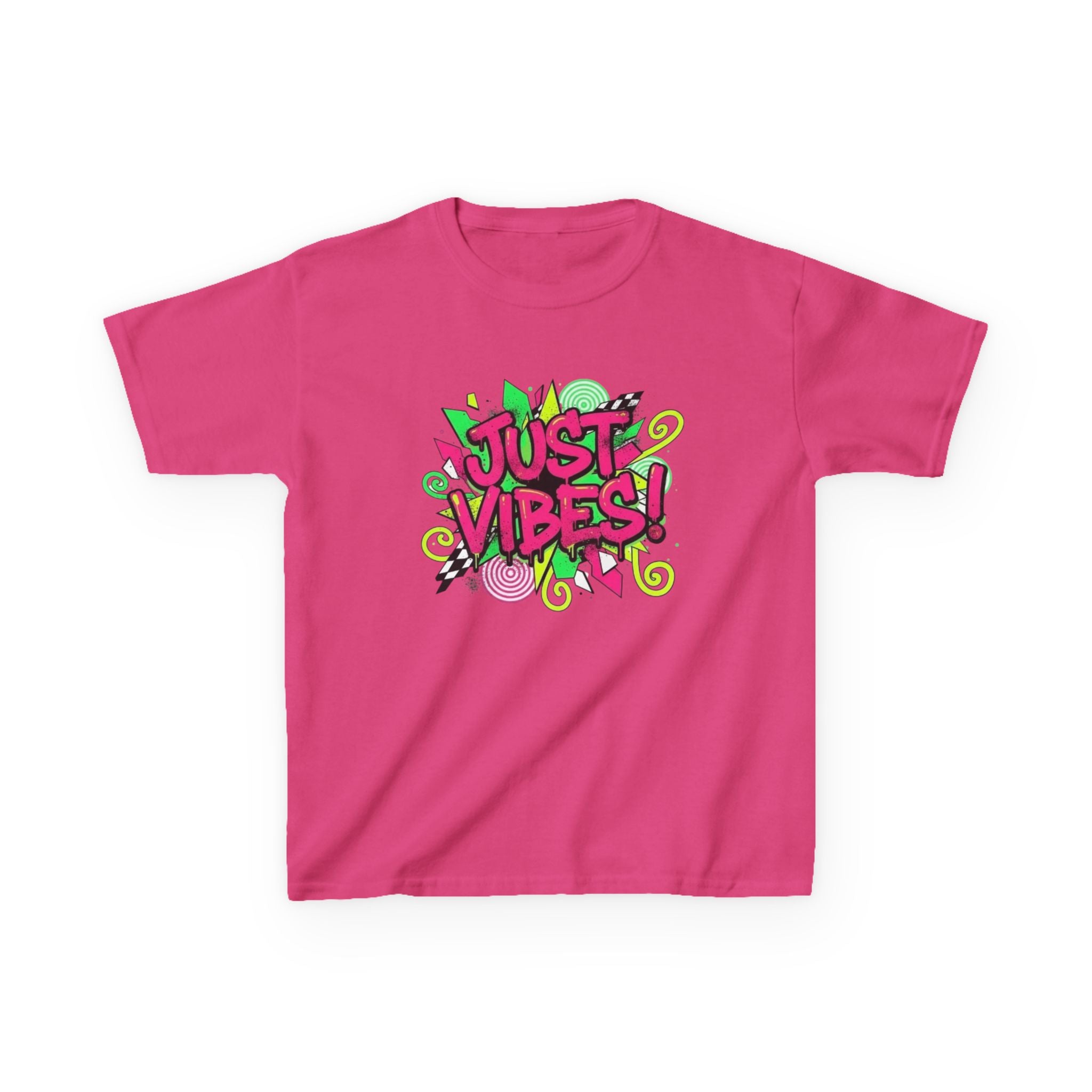 Kids T‑Shirt — "Just Vibes" Neon Graffiti Graphic Tee for Playful, Trendy Kids