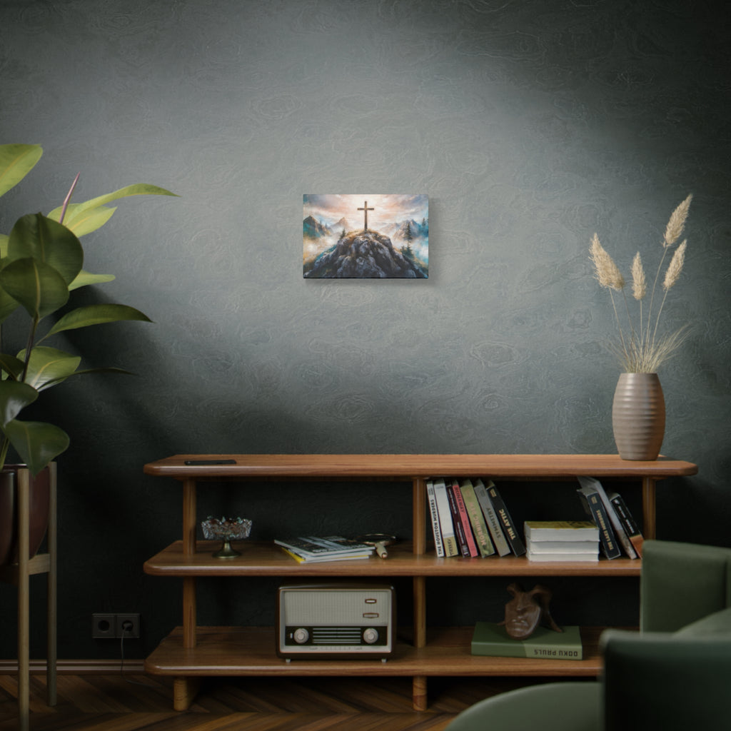 Cross on Mountain Matte Canvas Wall Art — Christian Inspirational Landscape