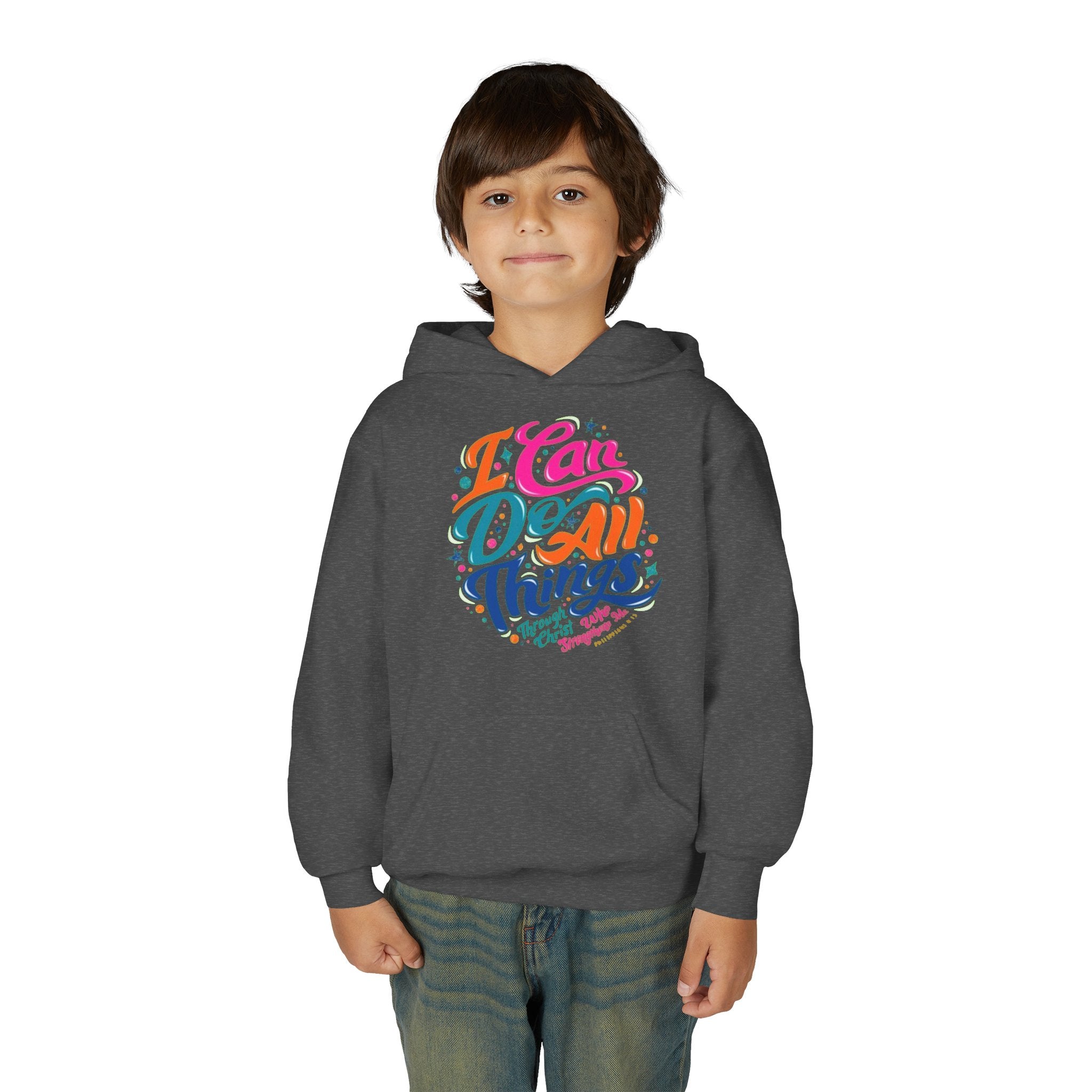 Youth Hoodie — "I Can Do All Things" Inspirational Christian Sweatshirt