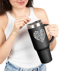 40oz Insulated Travel Mug — Silver Doodle Heart Design