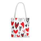 Heart Pattern Tote Bag — Red & Black Doodle Hearts All-Over Print