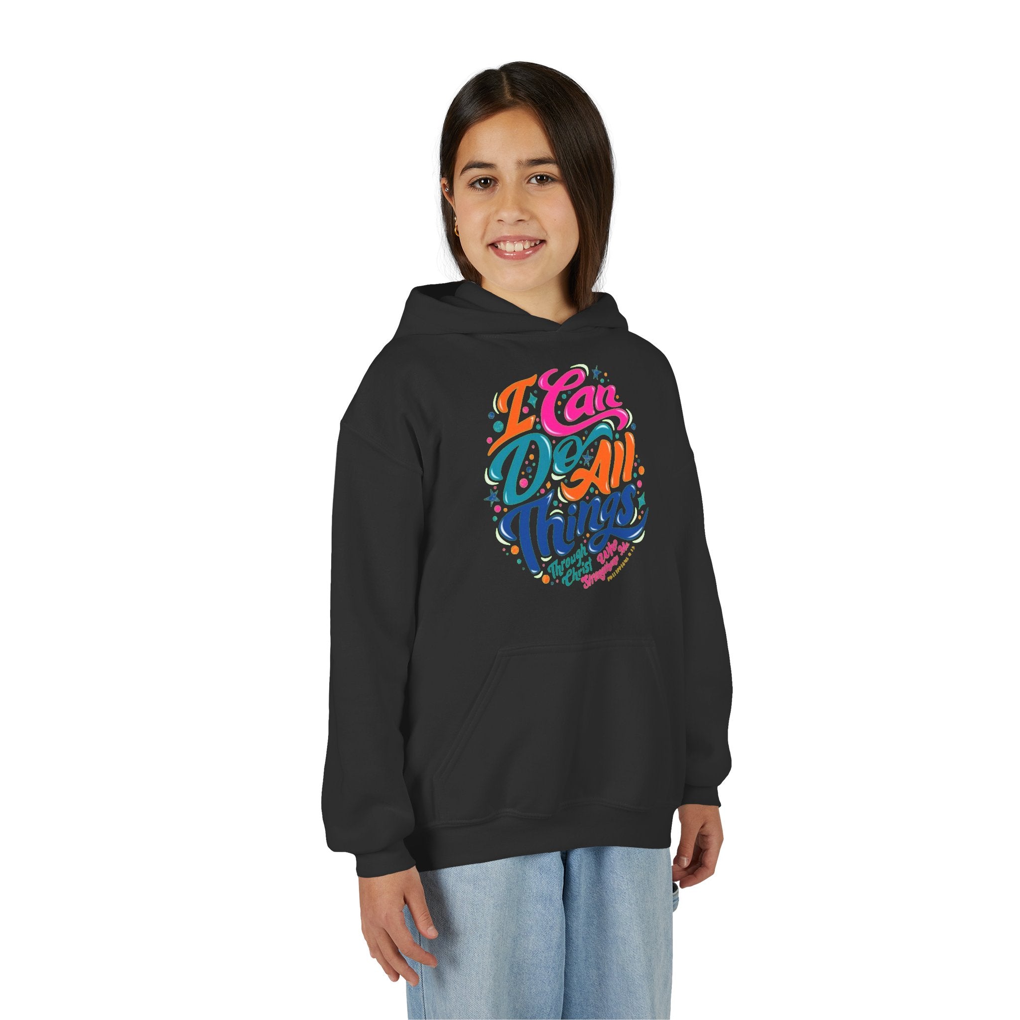 Youth Hoodie — "I Can Do All Things" Inspirational Christian Sweatshirt