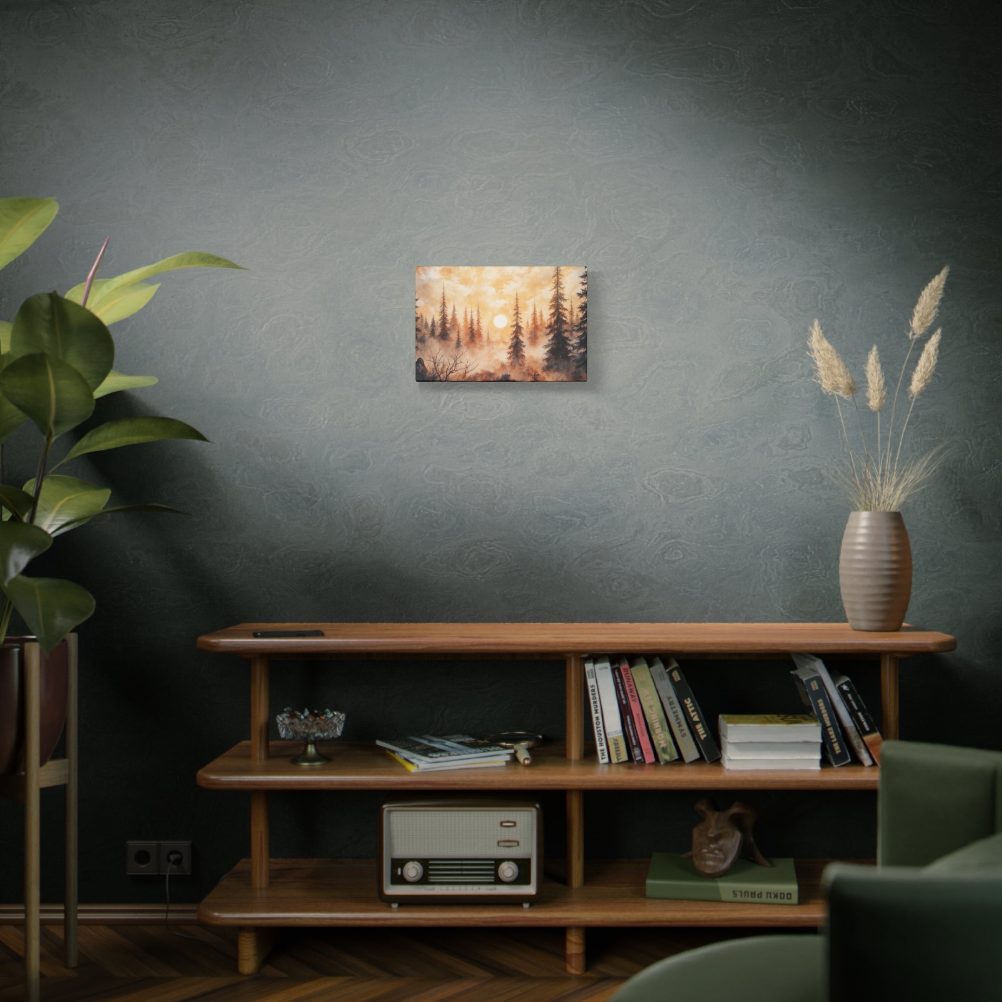 Canvas Wall Art - Misty Pine Forest Sunrise Matte Stretched Canvas