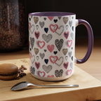 Heart Pattern Accent Coffee Mug — Pink & Navy Love Design (11/15 oz)