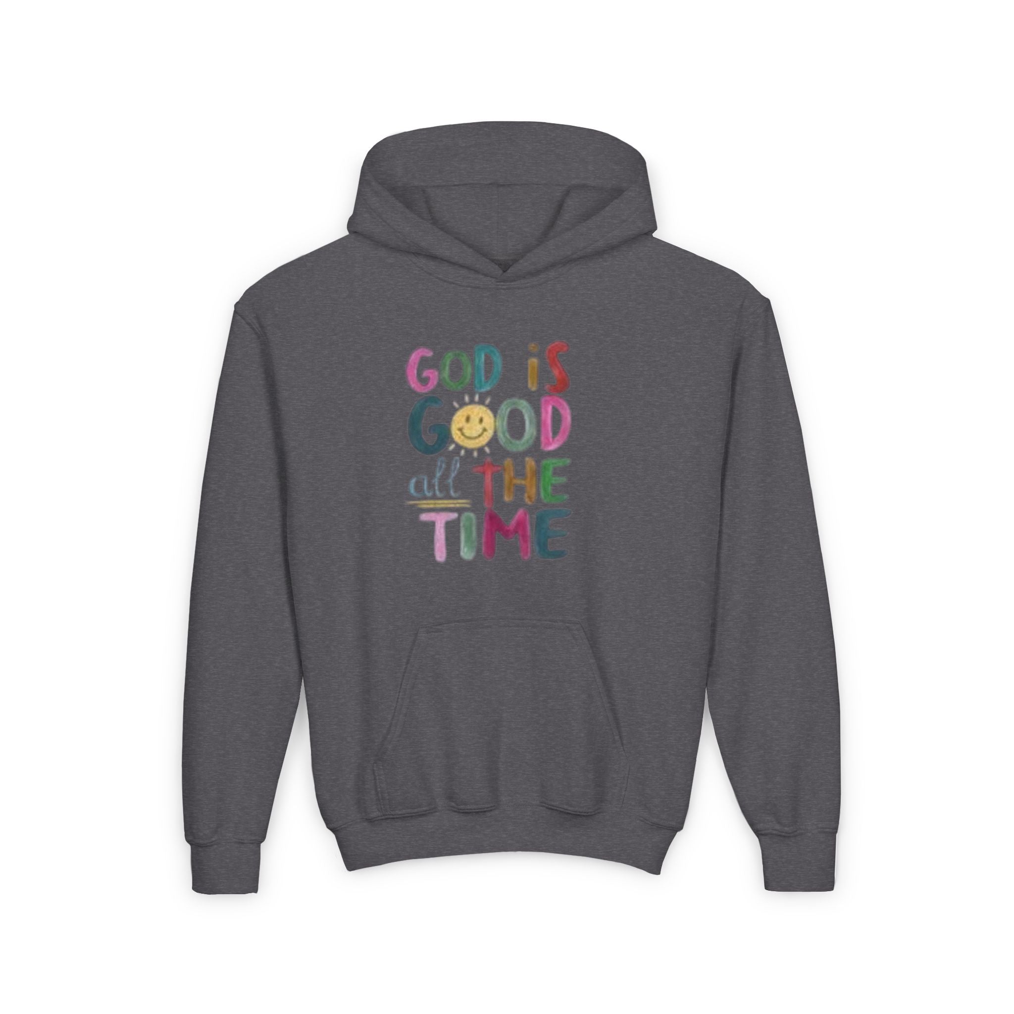 Youth Hoodie — "God Is Good All The Time" Colorful Faith Pullover