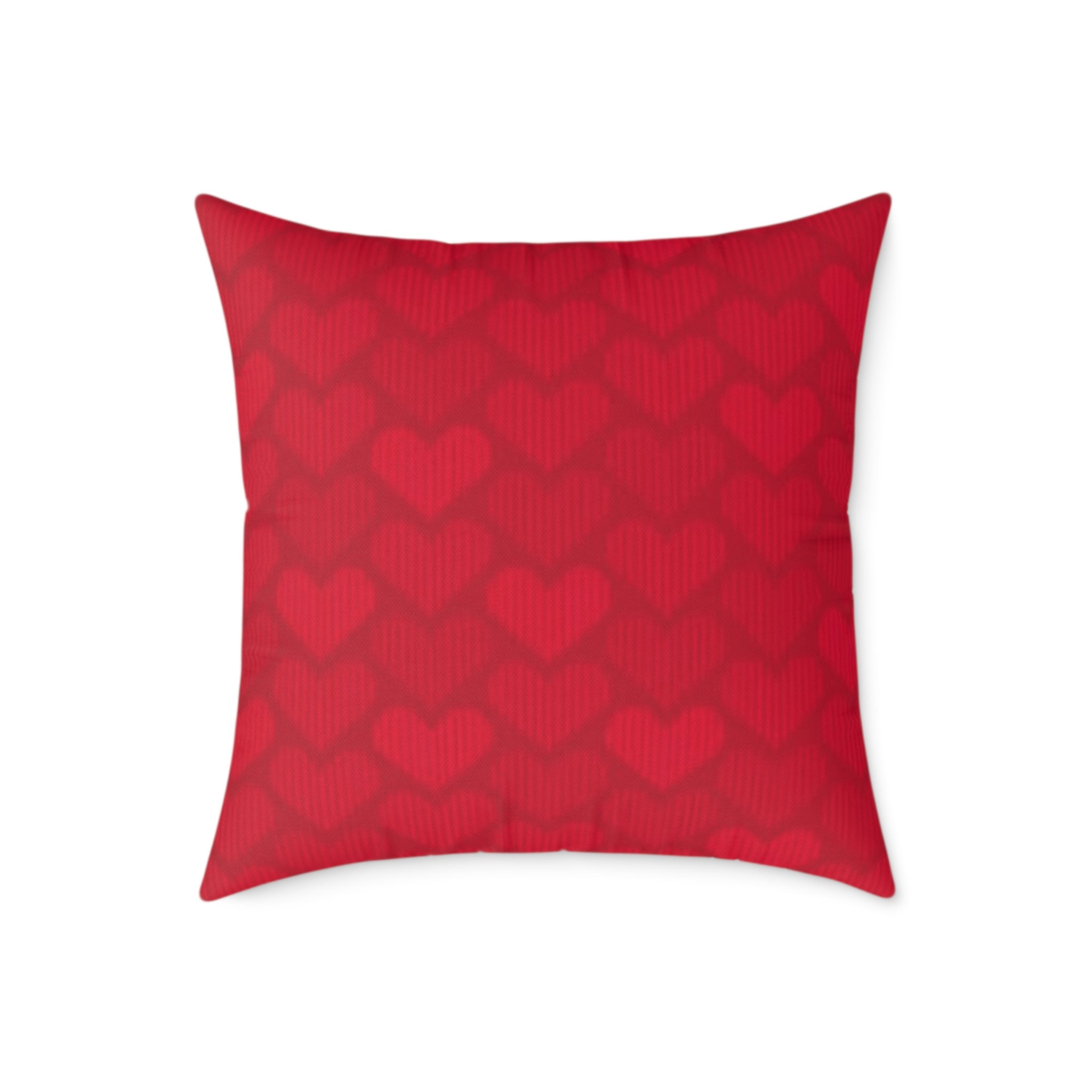 Red Heart Pattern Pillow - Valentine Decorative Square Throw Pillow