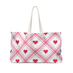 Heart Plaid Weekender Bag – Pink Red Travel Tote for Valentine’s Day