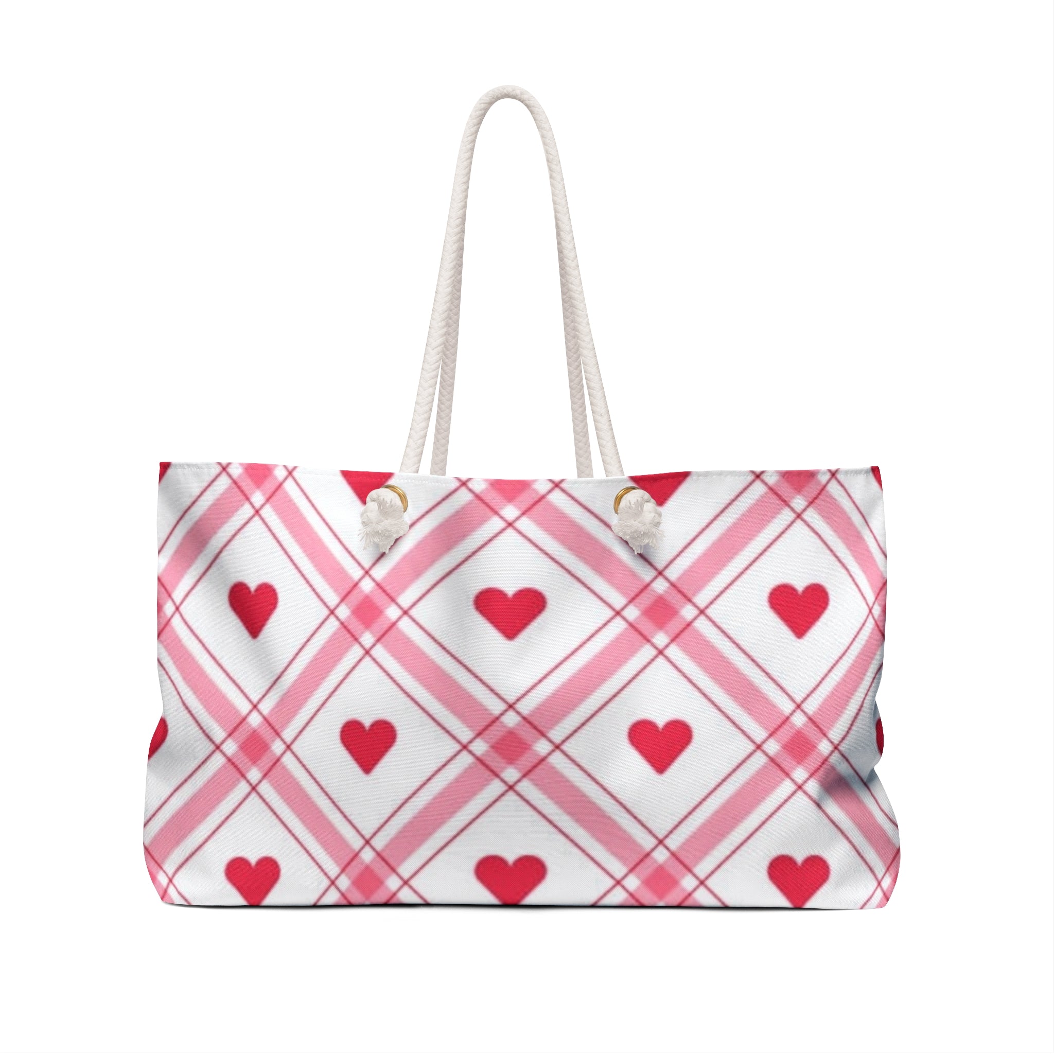 Heart Plaid Weekender Bag – Pink Red Travel Tote for Valentine’s Day